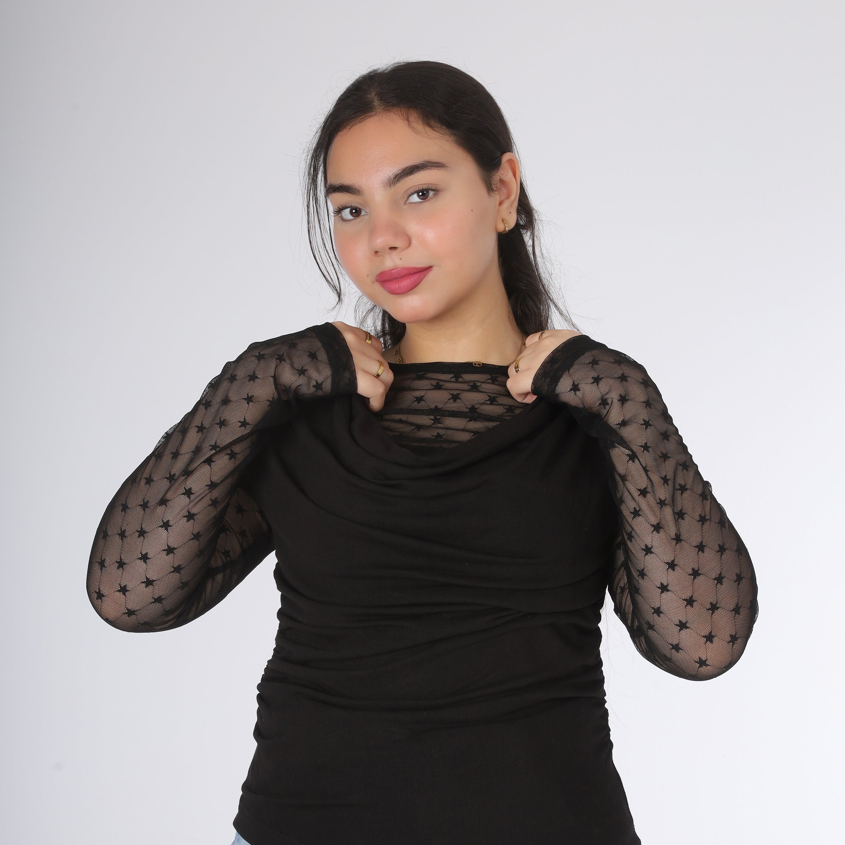 Draped Mesh Sleeve Blouse 2000/243
