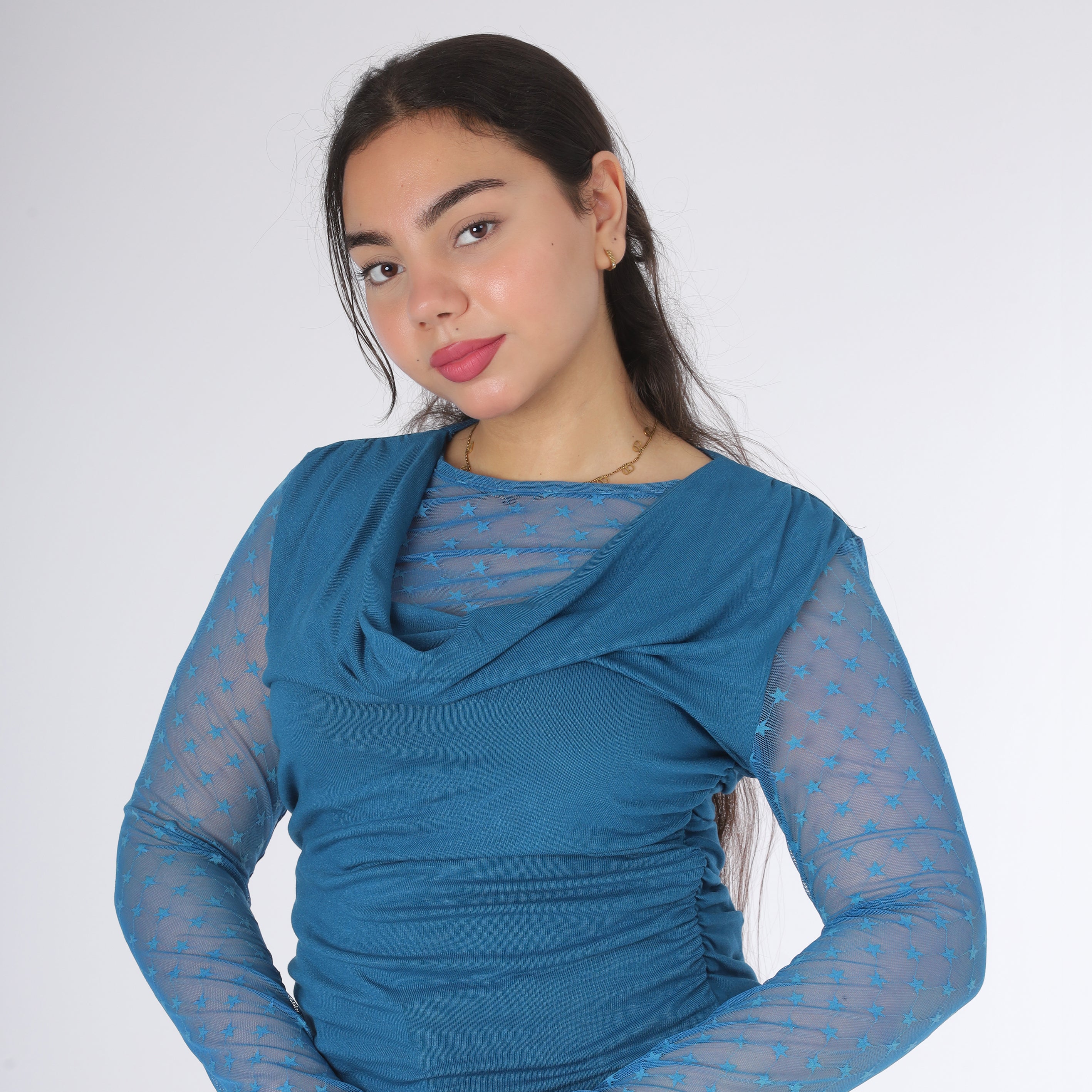 Draped Mesh Sleeve Blouse 2000/243