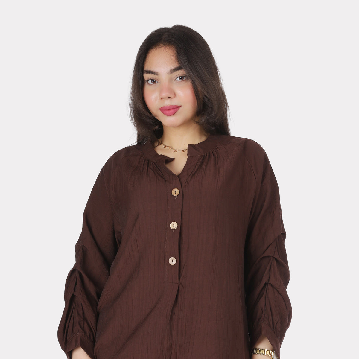 Button-Detail Ruched Sleeve Blouse 2000/248
