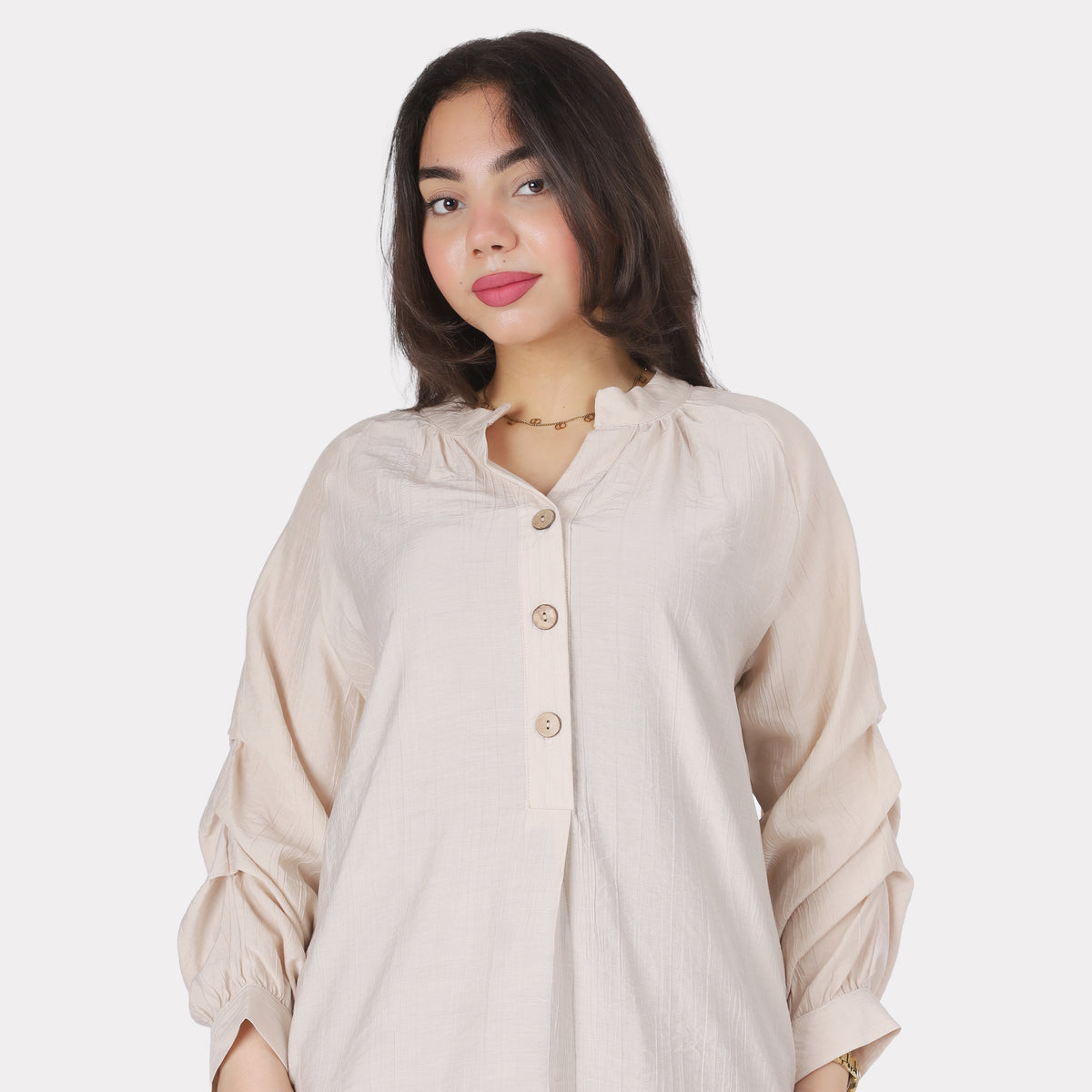 Button-Detail Ruched Sleeve Blouse 2000/248