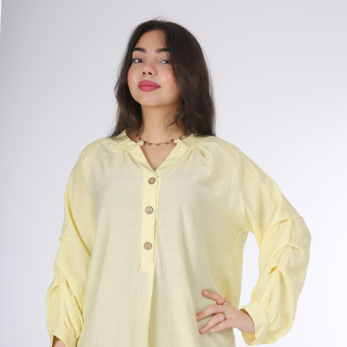 Button-Detail Ruched Sleeve Blouse 2000/248