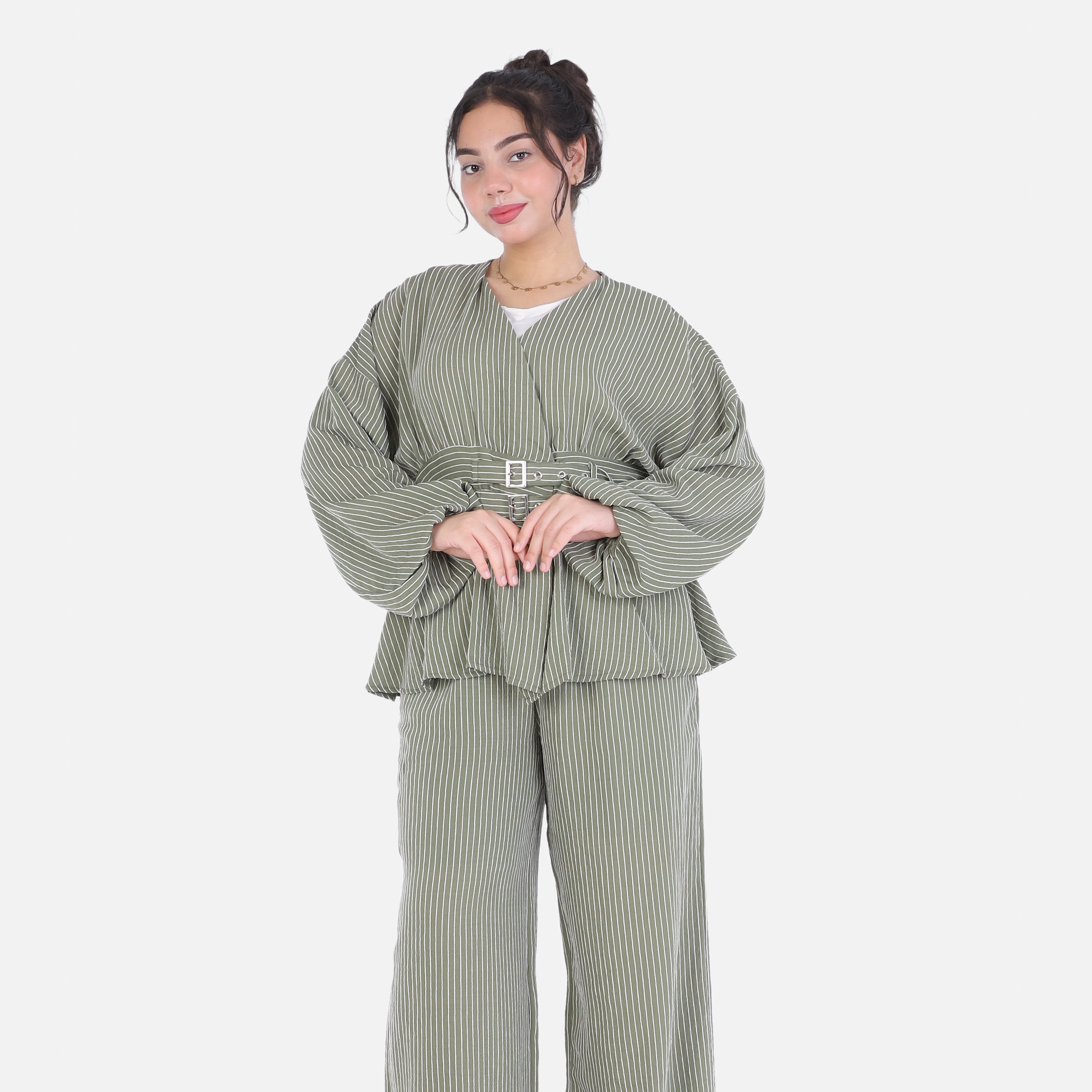 Striped Two-Piece Set with Belted Blouse 2000/249