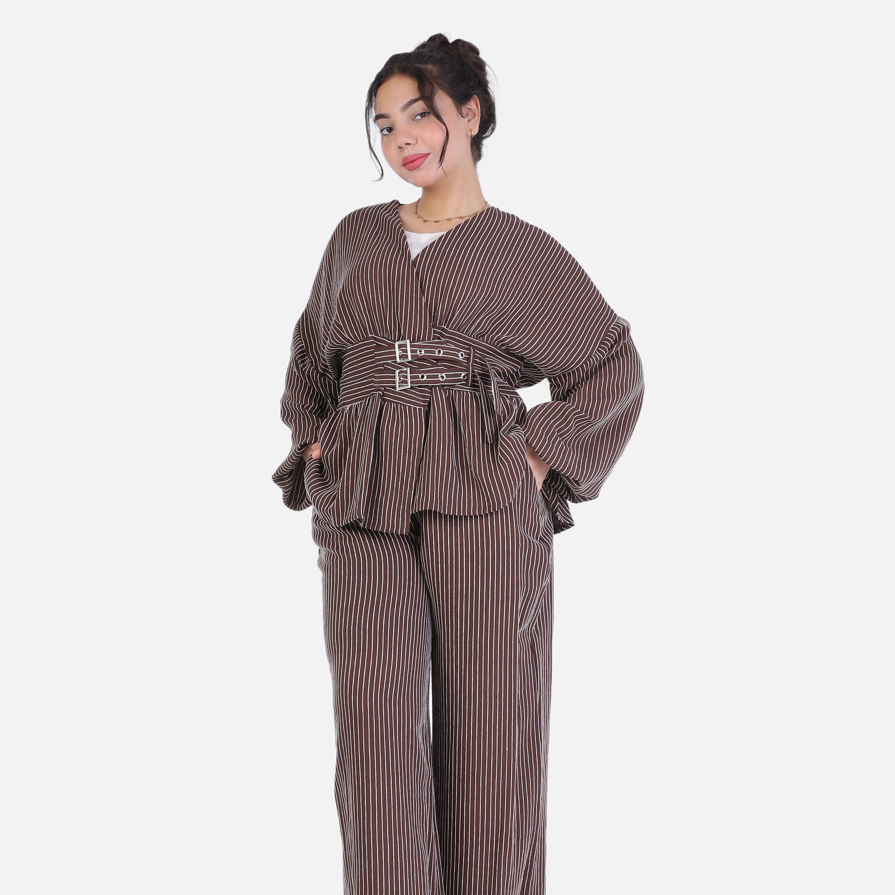 Striped Two-Piece Set with Belted Blouse 2000/249