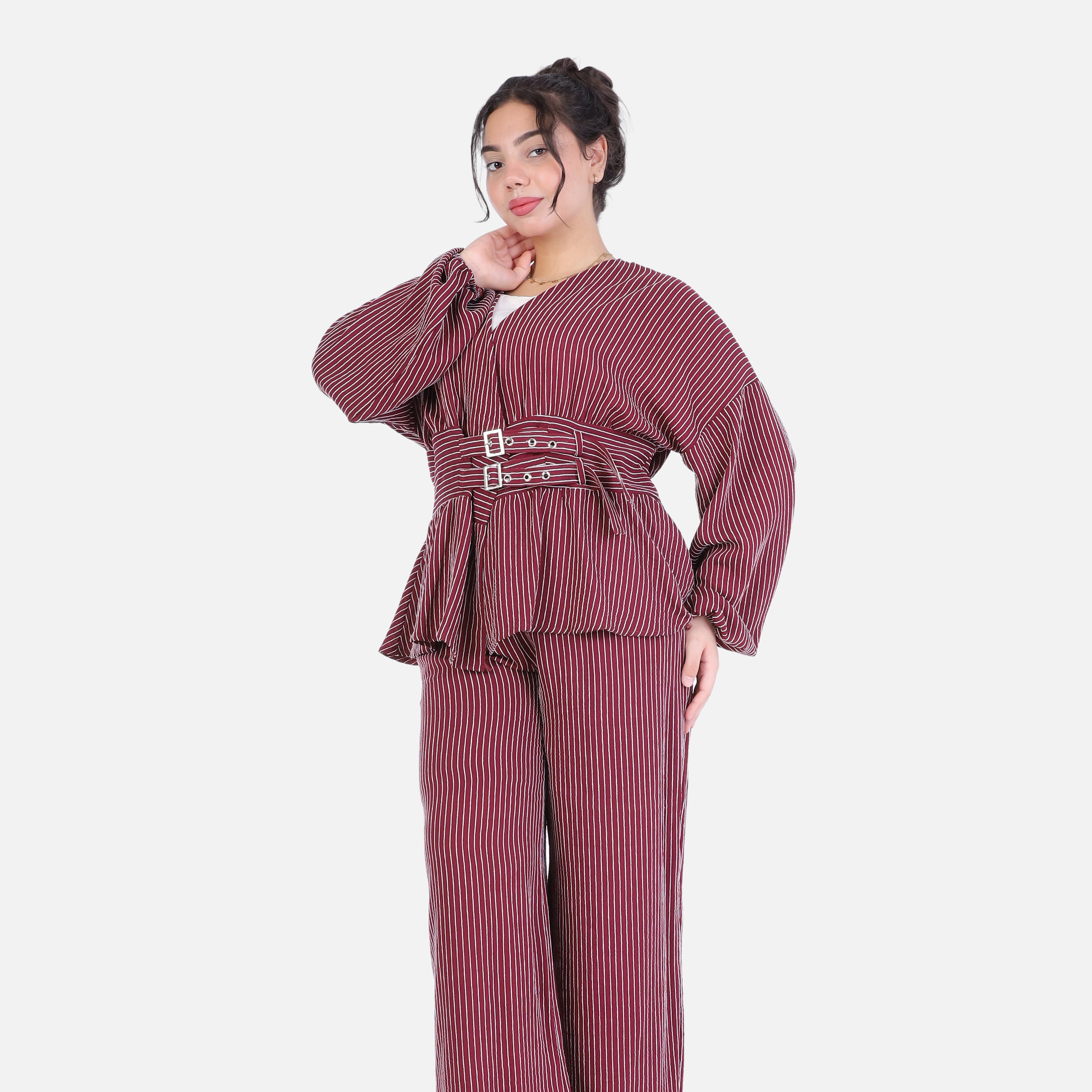 Striped Two-Piece Set with Belted Blouse 2000/249