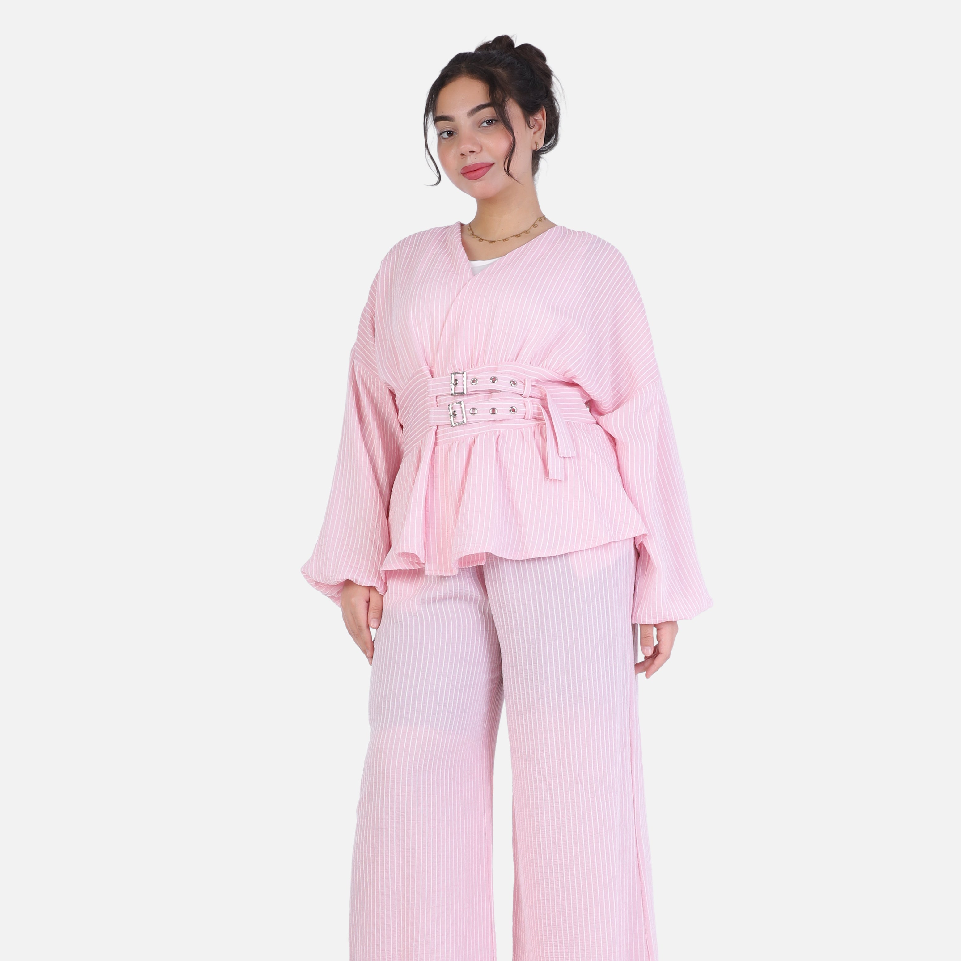 Striped Two-Piece Set with Belted Blouse 2000/249