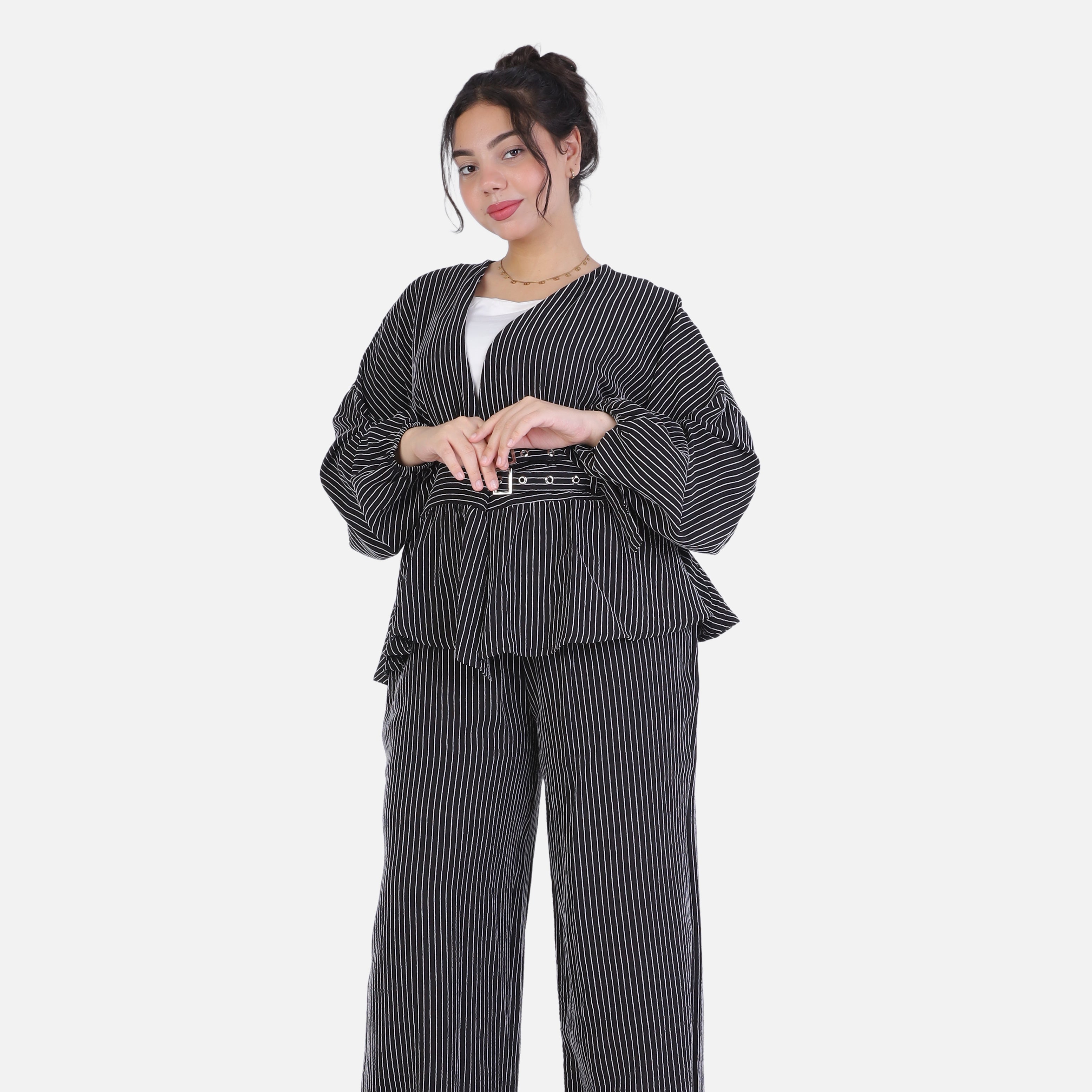 Striped Two-Piece Set with Belted Blouse 2000/249