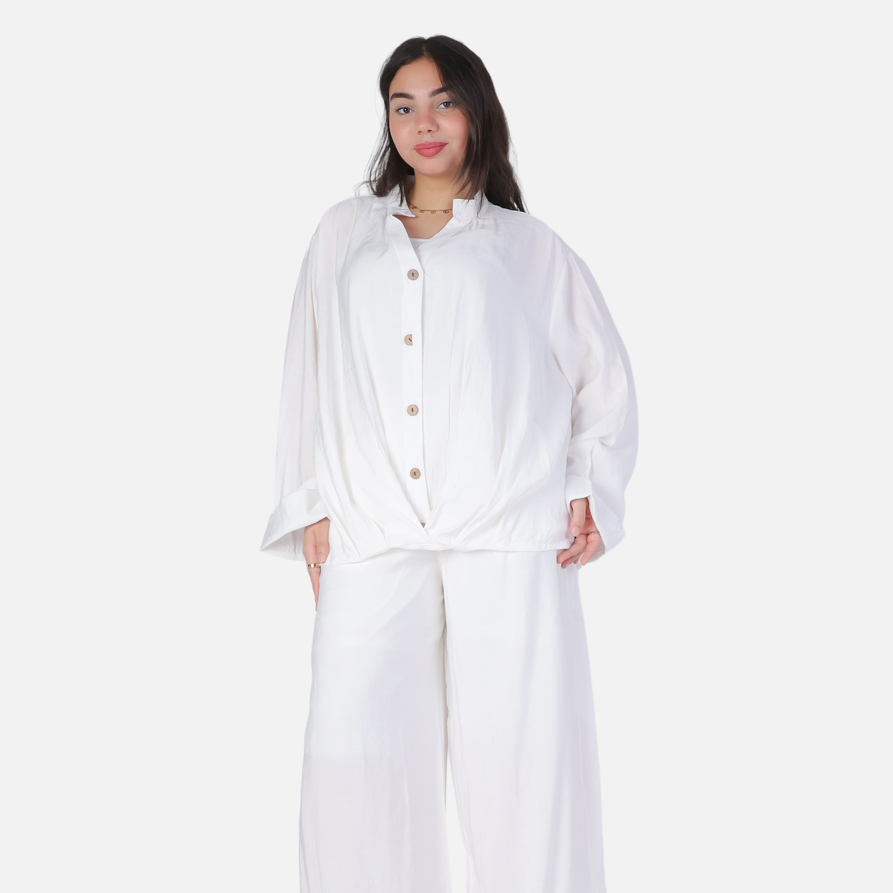 Oversized Button-Up Blouse & Wide-Leg Pants Set 2000/259