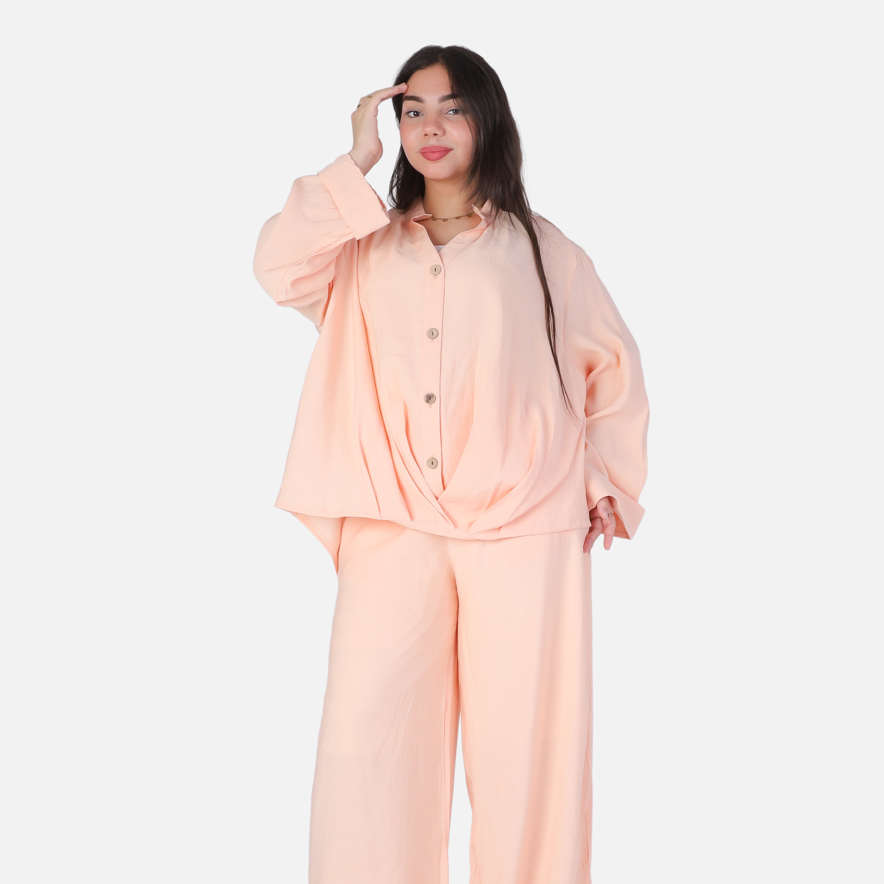 Oversized Button-Up Blouse & Wide-Leg Pants Set 2000/259