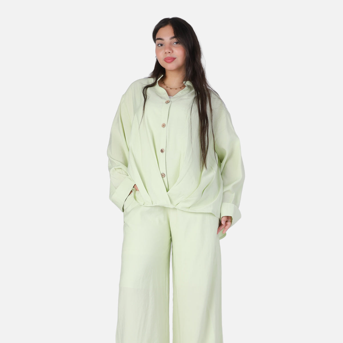 Oversized Button-Up Blouse & Wide-Leg Pants Set 2000/259