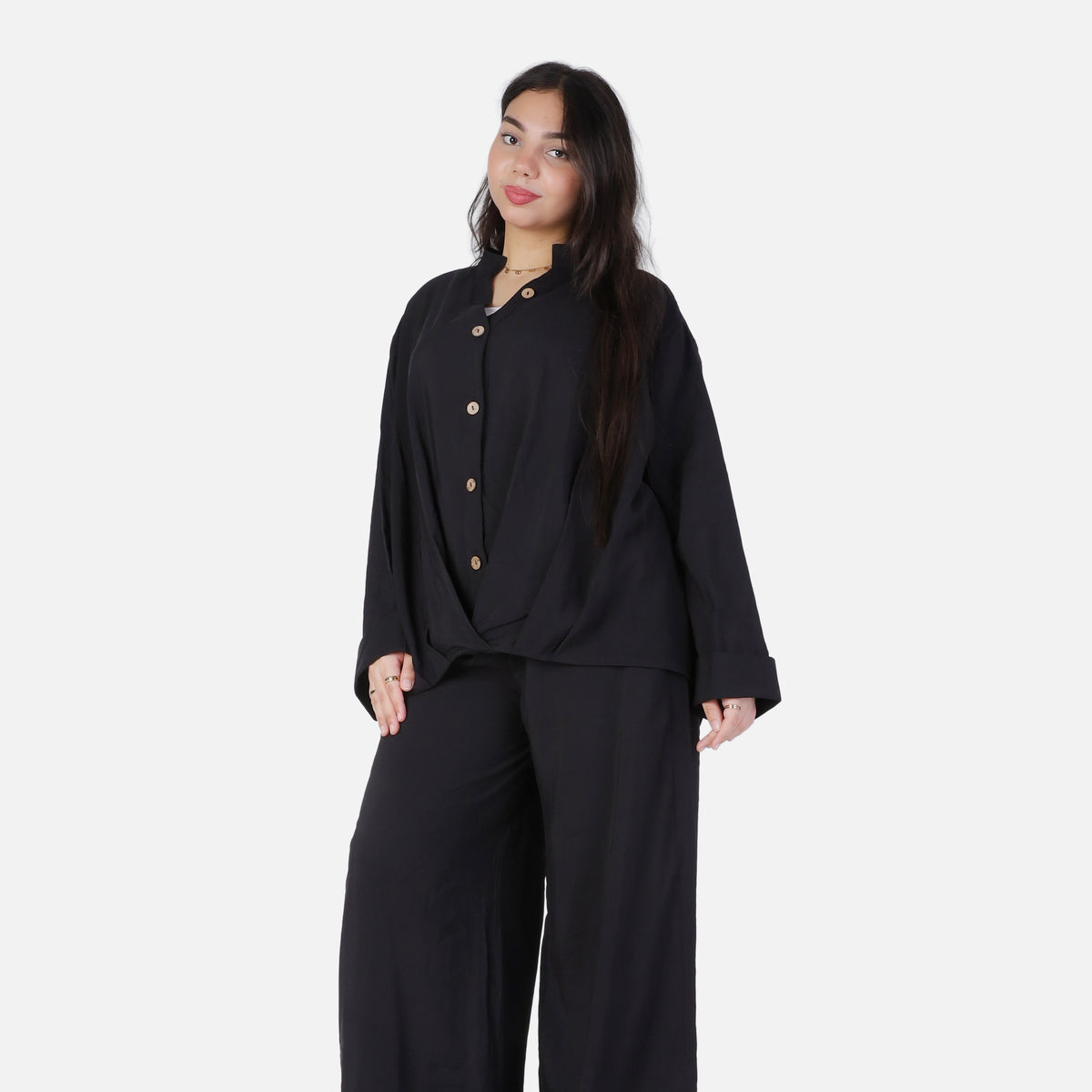 Oversized Button-Up Blouse & Wide-Leg Pants Set 2000/259