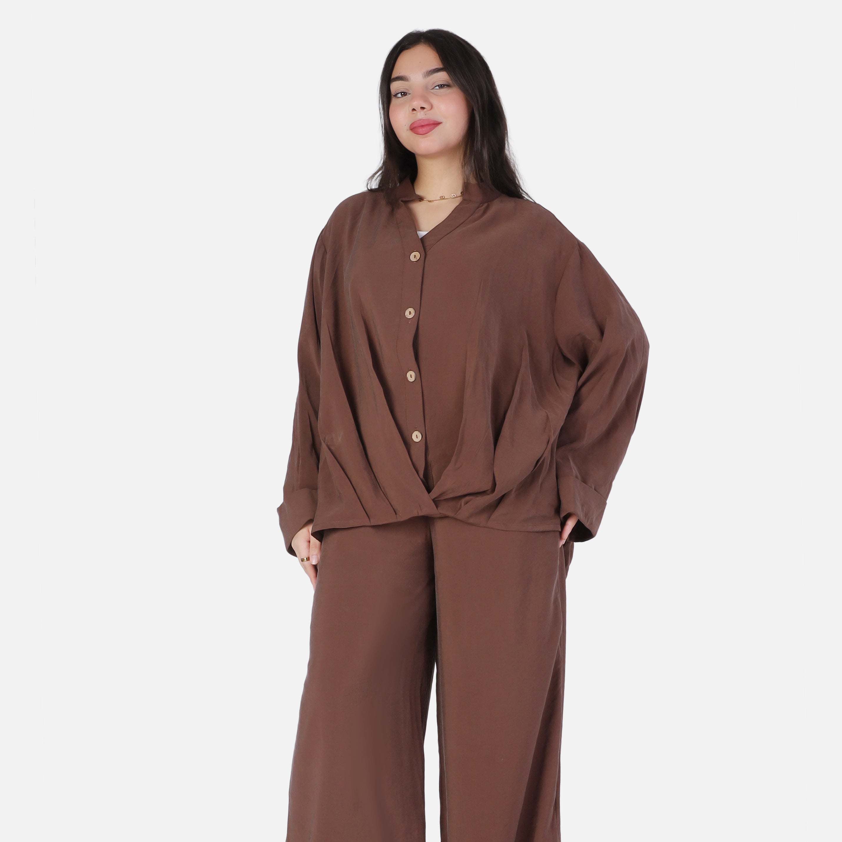 Oversized Button-Up Blouse & Wide-Leg Pants Set 2000/259