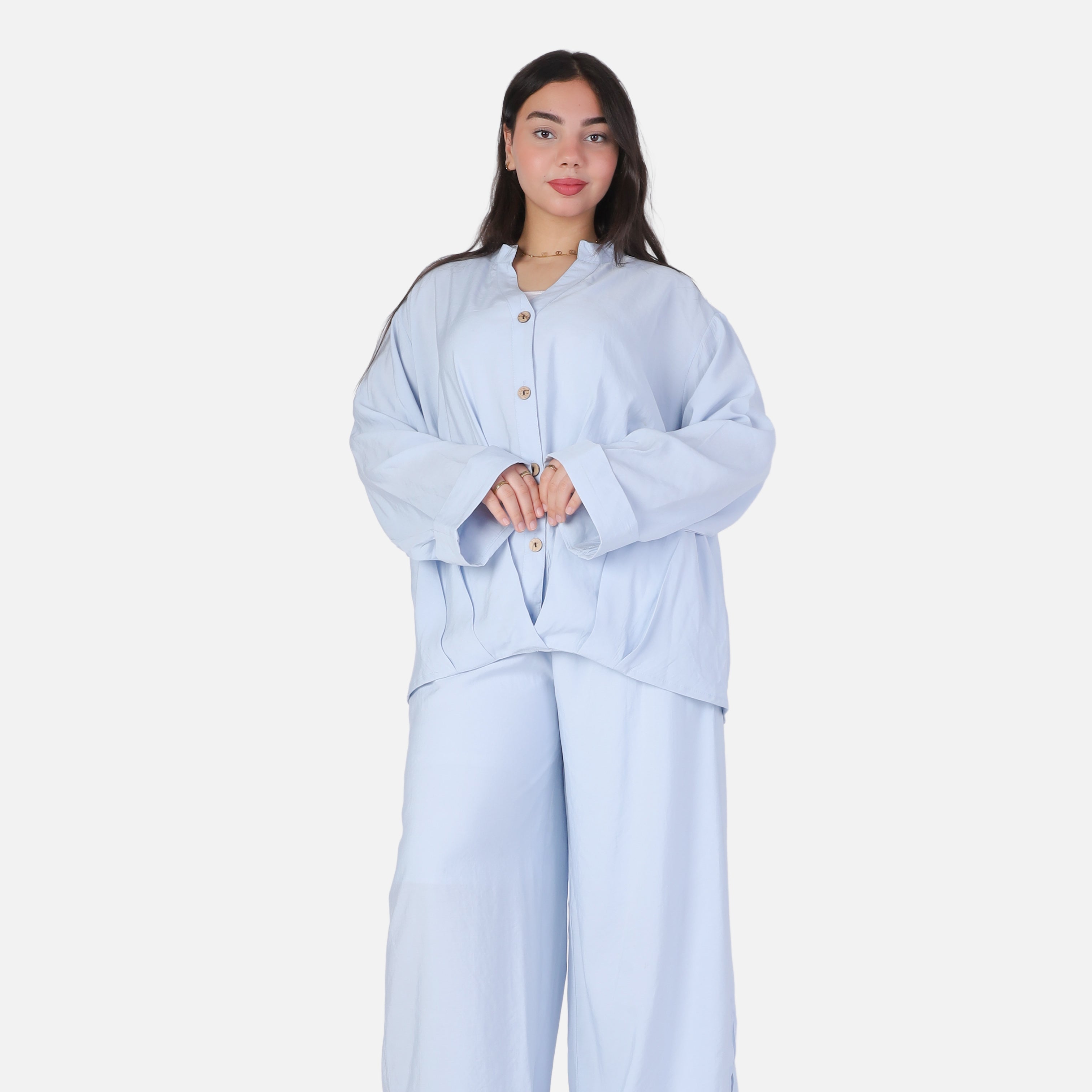 Oversized Button-Up Blouse & Wide-Leg Pants Set 2000/259