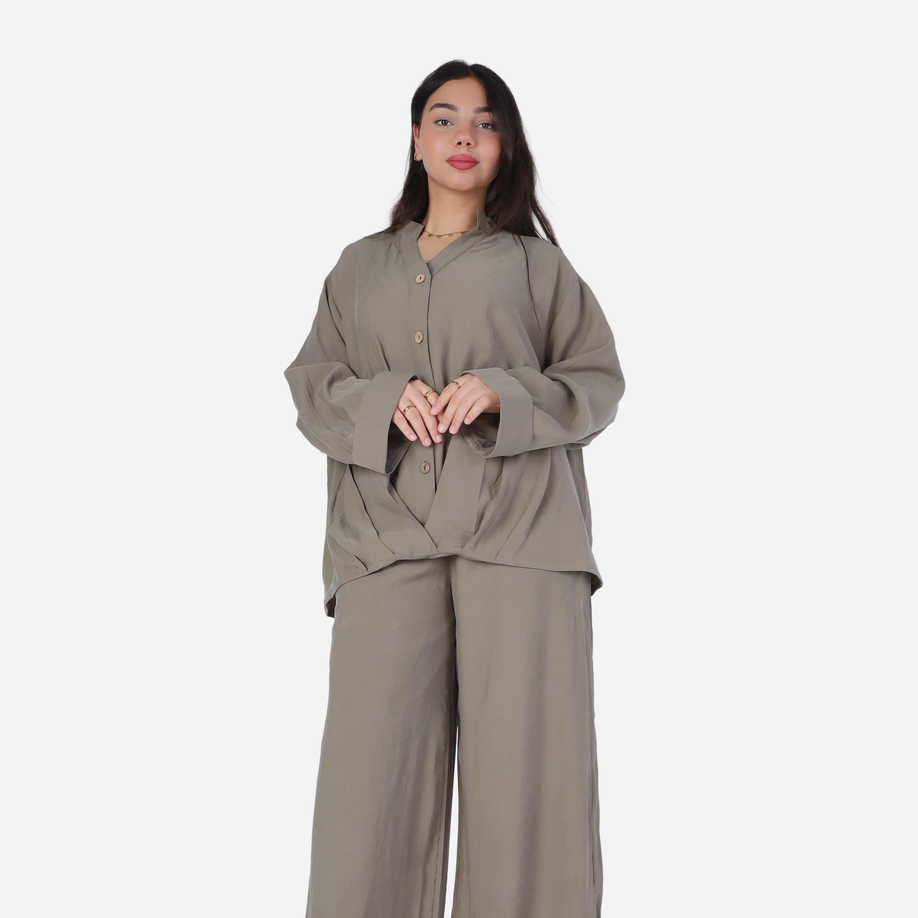 Oversized Button-Up Blouse & Wide-Leg Pants Set 2000/259