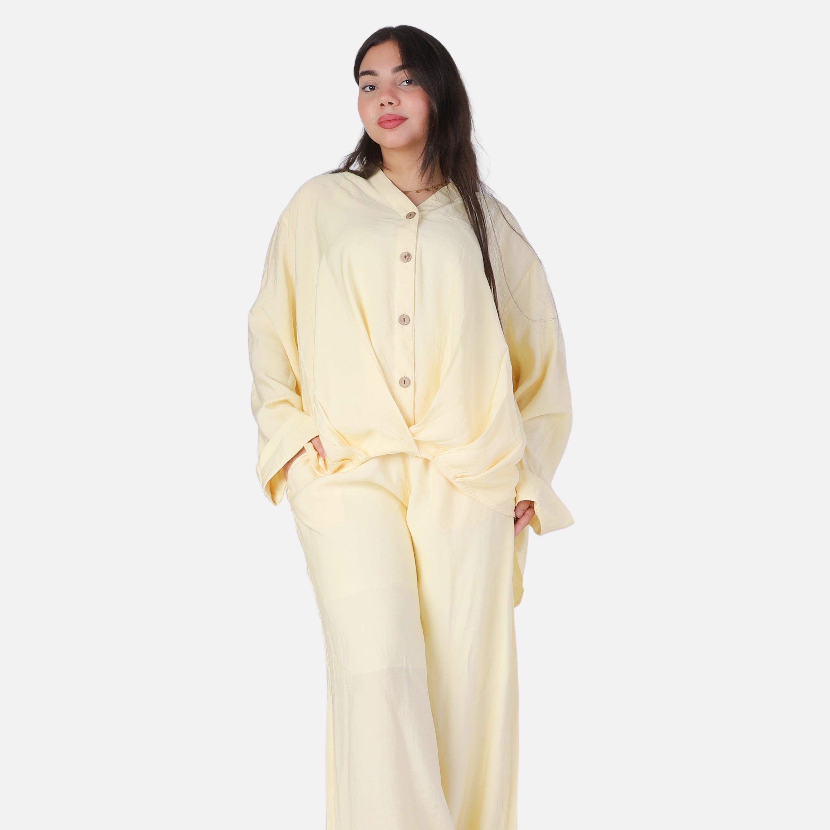Oversized Button-Up Blouse & Wide-Leg Pants Set 2000/259