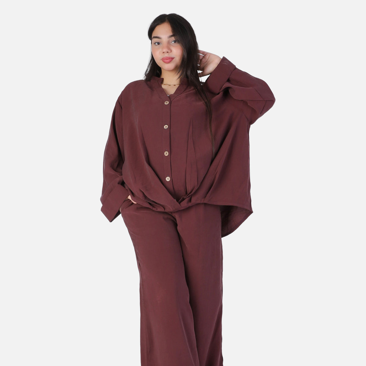 Oversized Button-Up Blouse & Wide-Leg Pants Set 2000/259