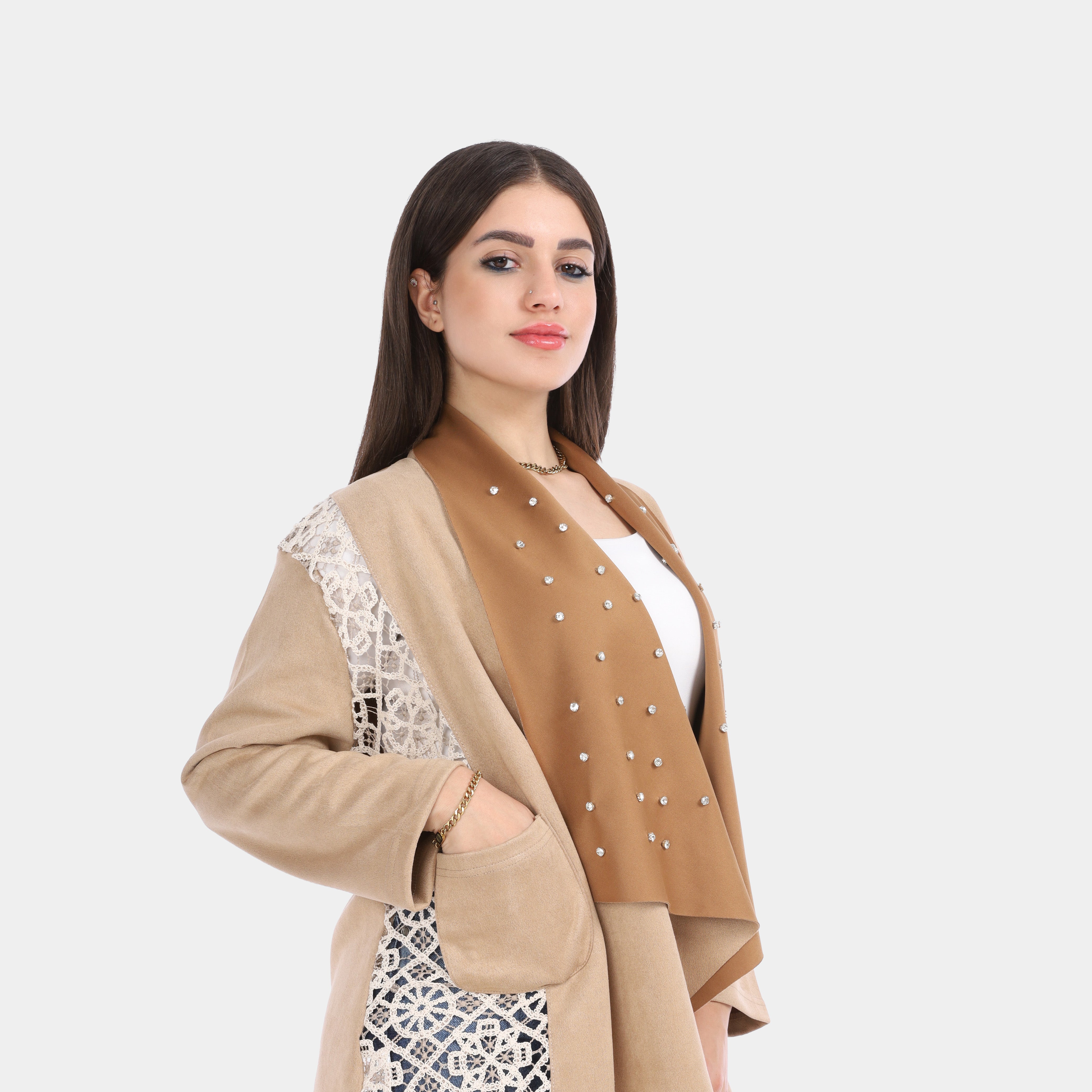 Open Front Lace Panel Cardigan 2001/027