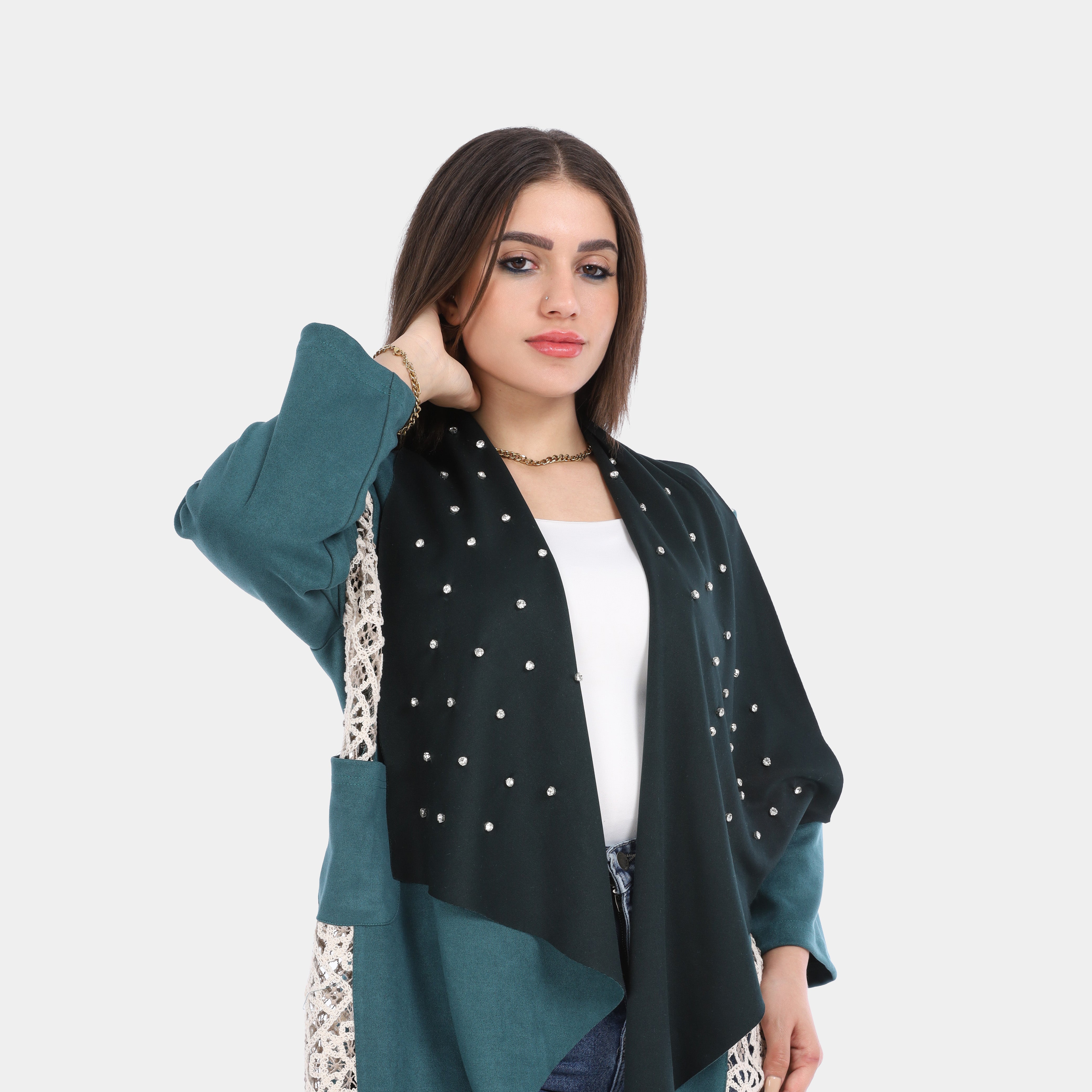 Open Front Lace Panel Cardigan 2001/027