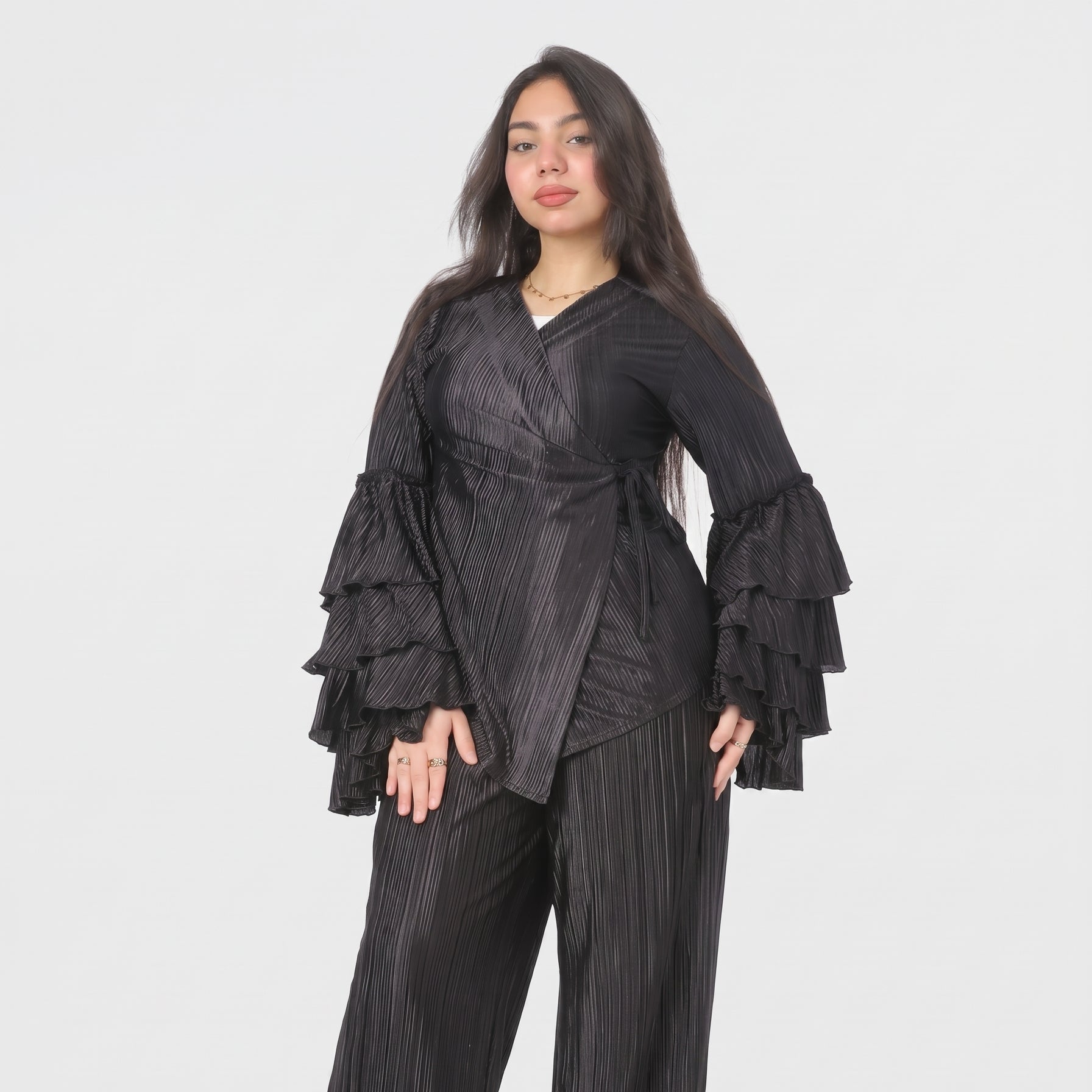 Metallic Wrap Blouse & Wide-Leg Pants Ensemble 2002/068/3