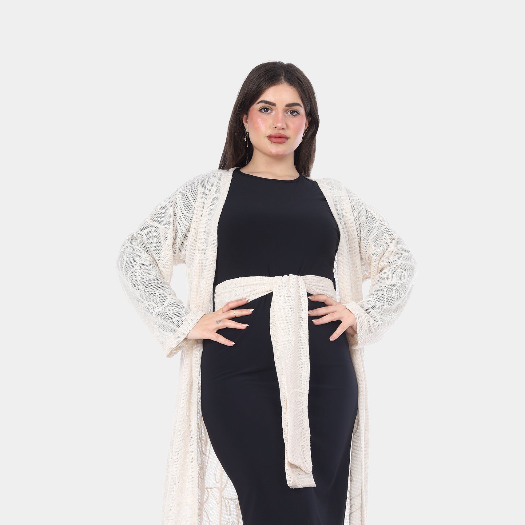 Maxi Dress with Sheer Embroidered Kimono Cardigan Set 2002/120