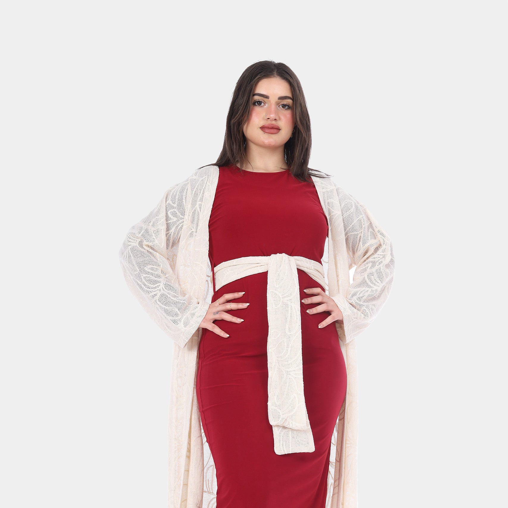 Maxi Dress with Sheer Embroidered Kimono Cardigan Set 2002/120