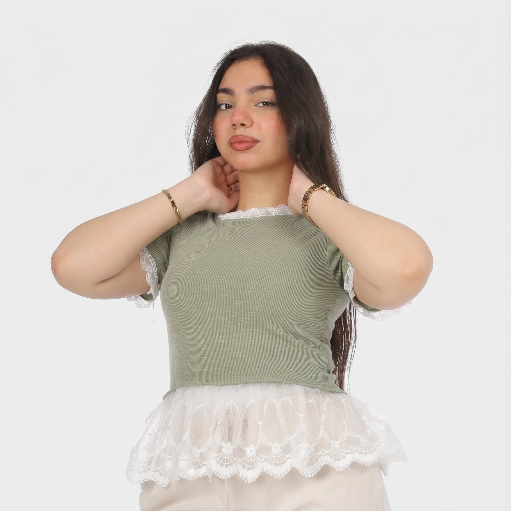 Half Sleeve Lace Detail Blouse 2002/164