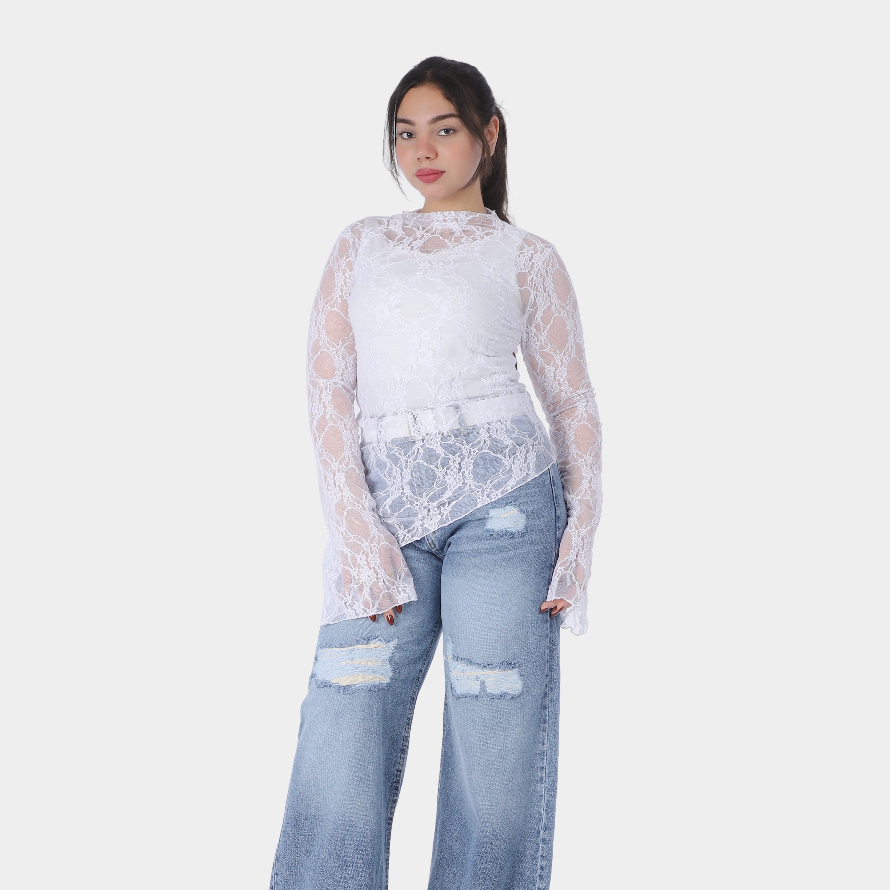Asymmetrical Hem Lace Blouse 2002/193