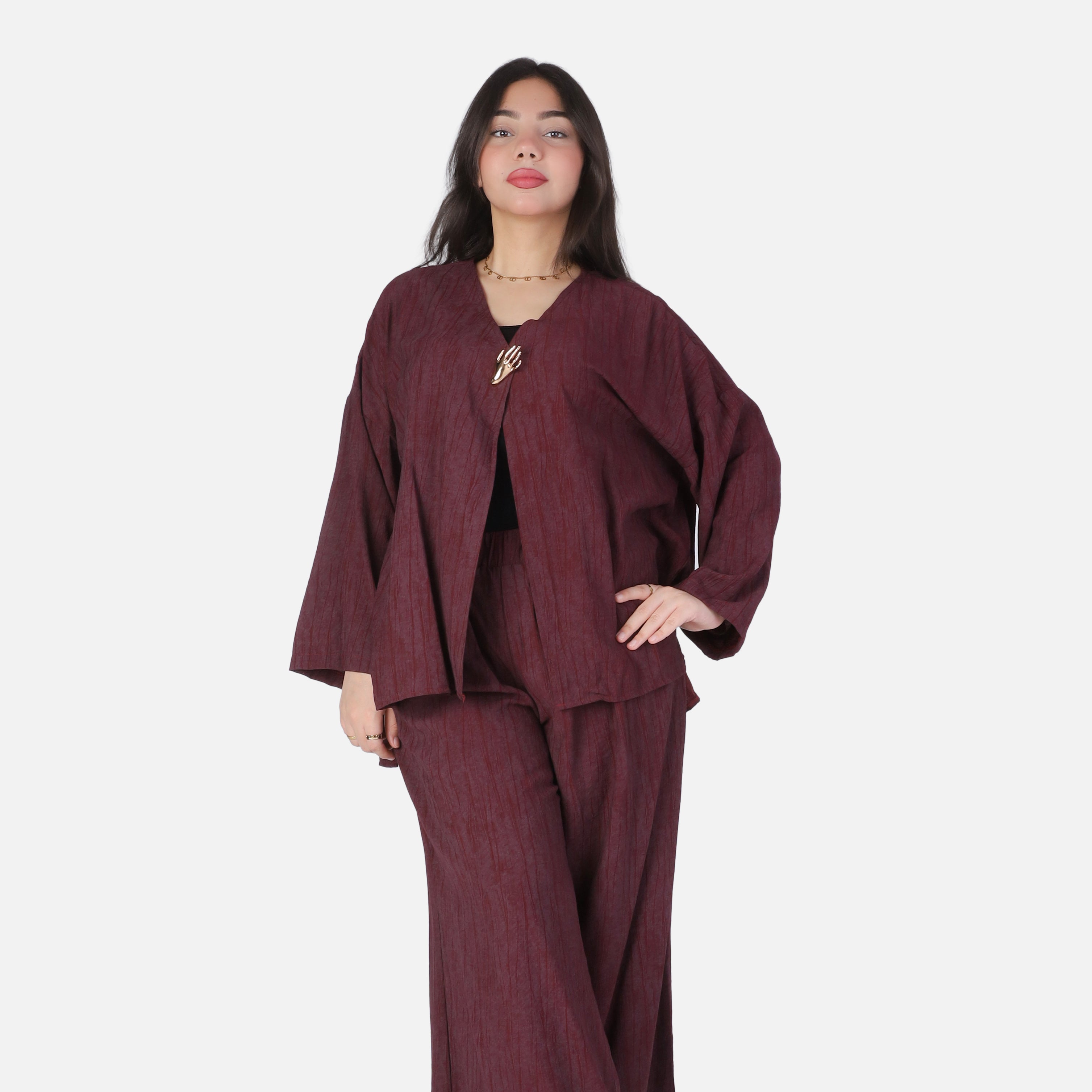 Casual Open-Front Blouse & Wide-Leg Pants Set 2002/237