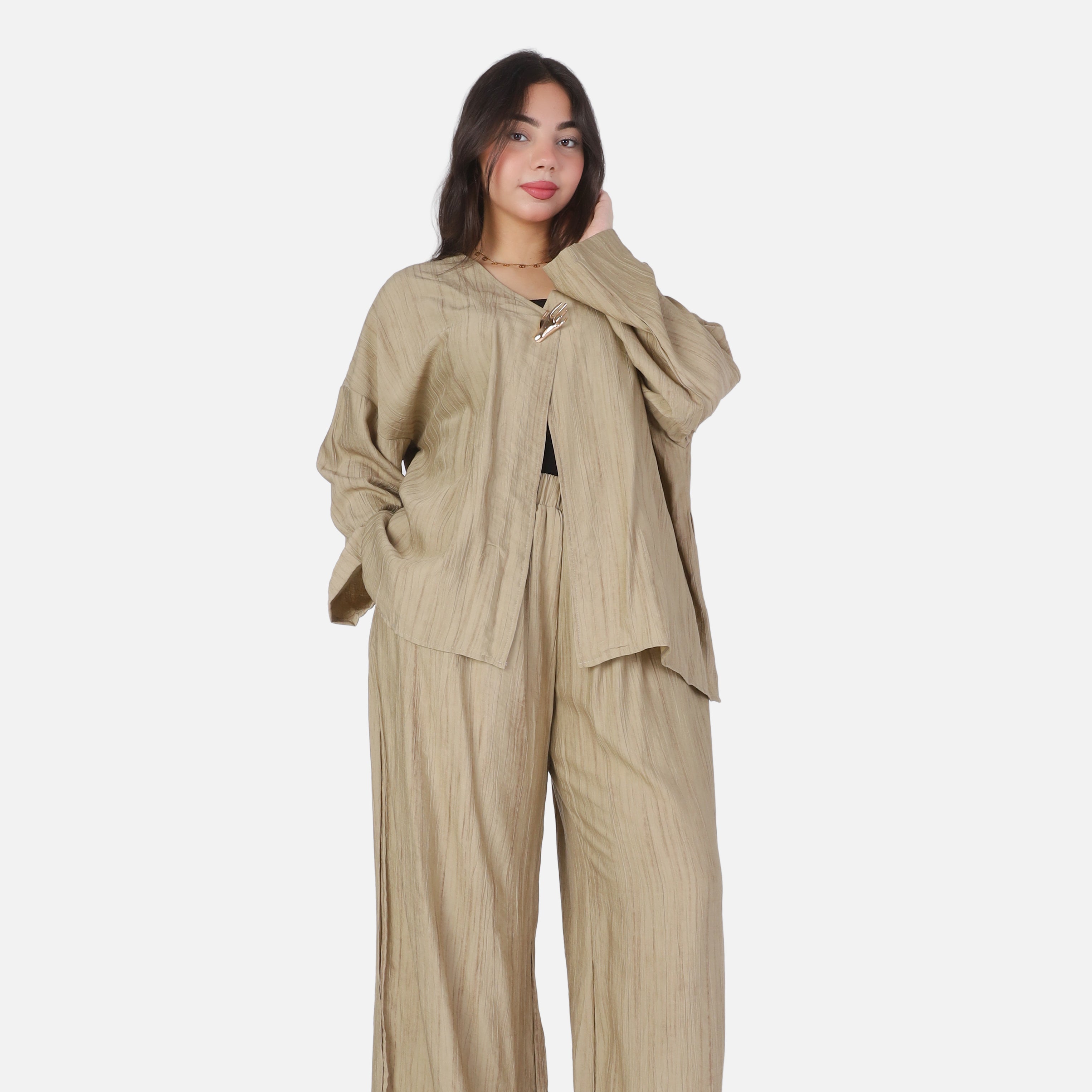 Casual Open-Front Blouse & Wide-Leg Pants Set 2002/237