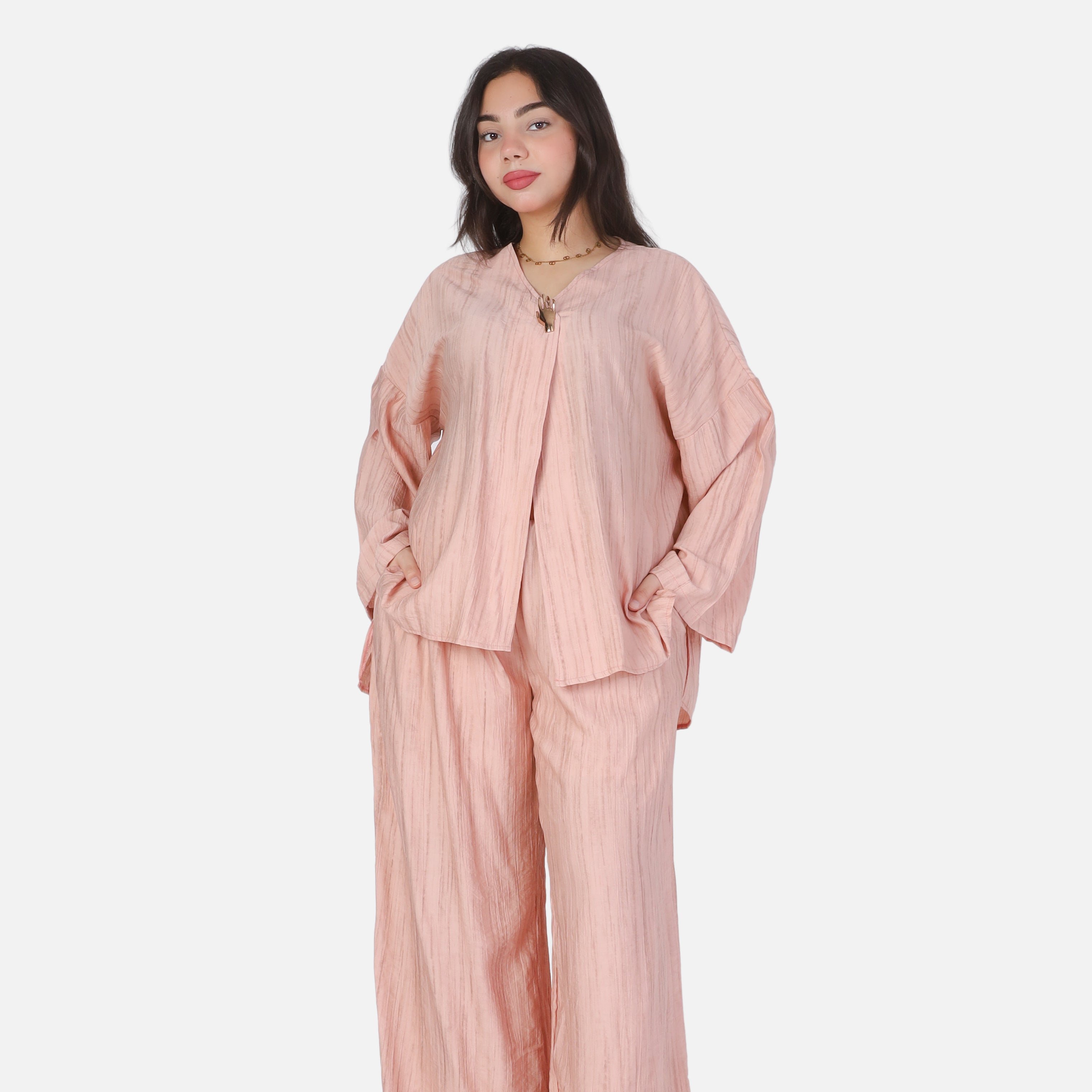 Casual Open-Front Blouse & Wide-Leg Pants Set 2002/237