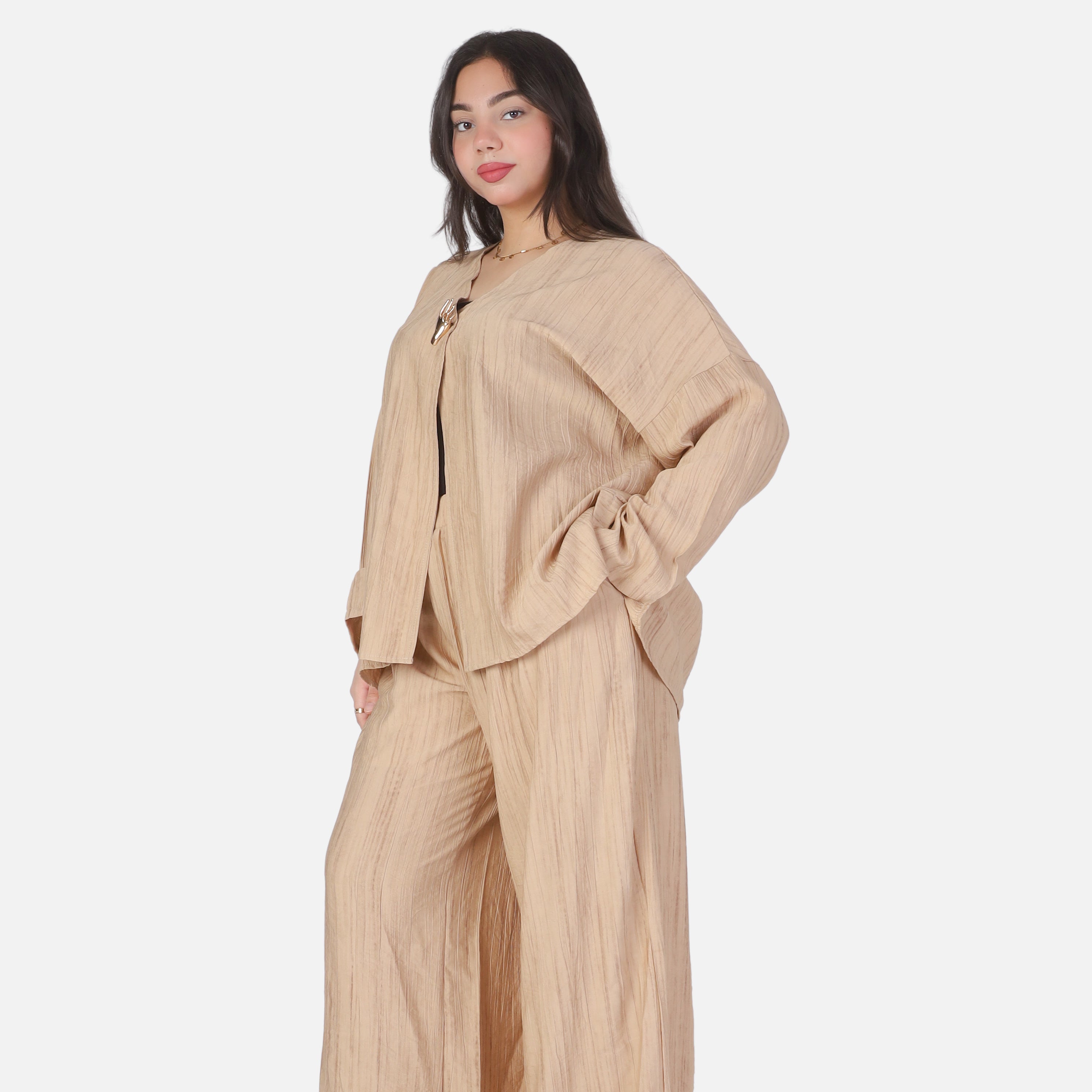 Casual Open-Front Blouse & Wide-Leg Pants Set 2002/237