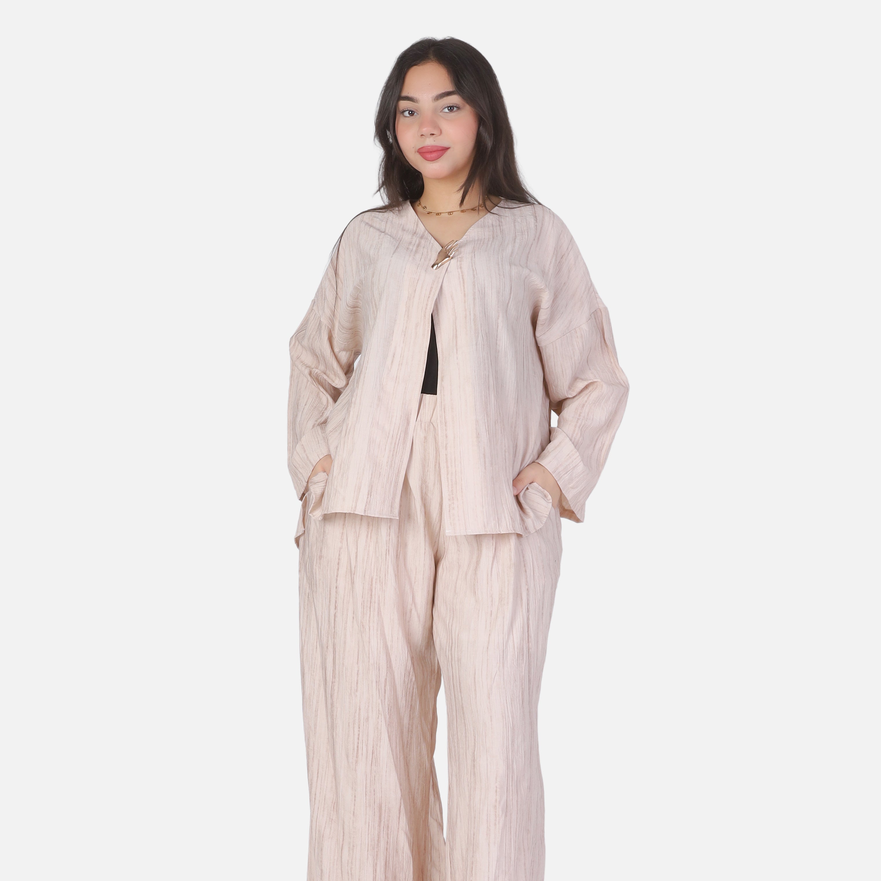 Casual Open-Front Blouse & Wide-Leg Pants Set 2002/237
