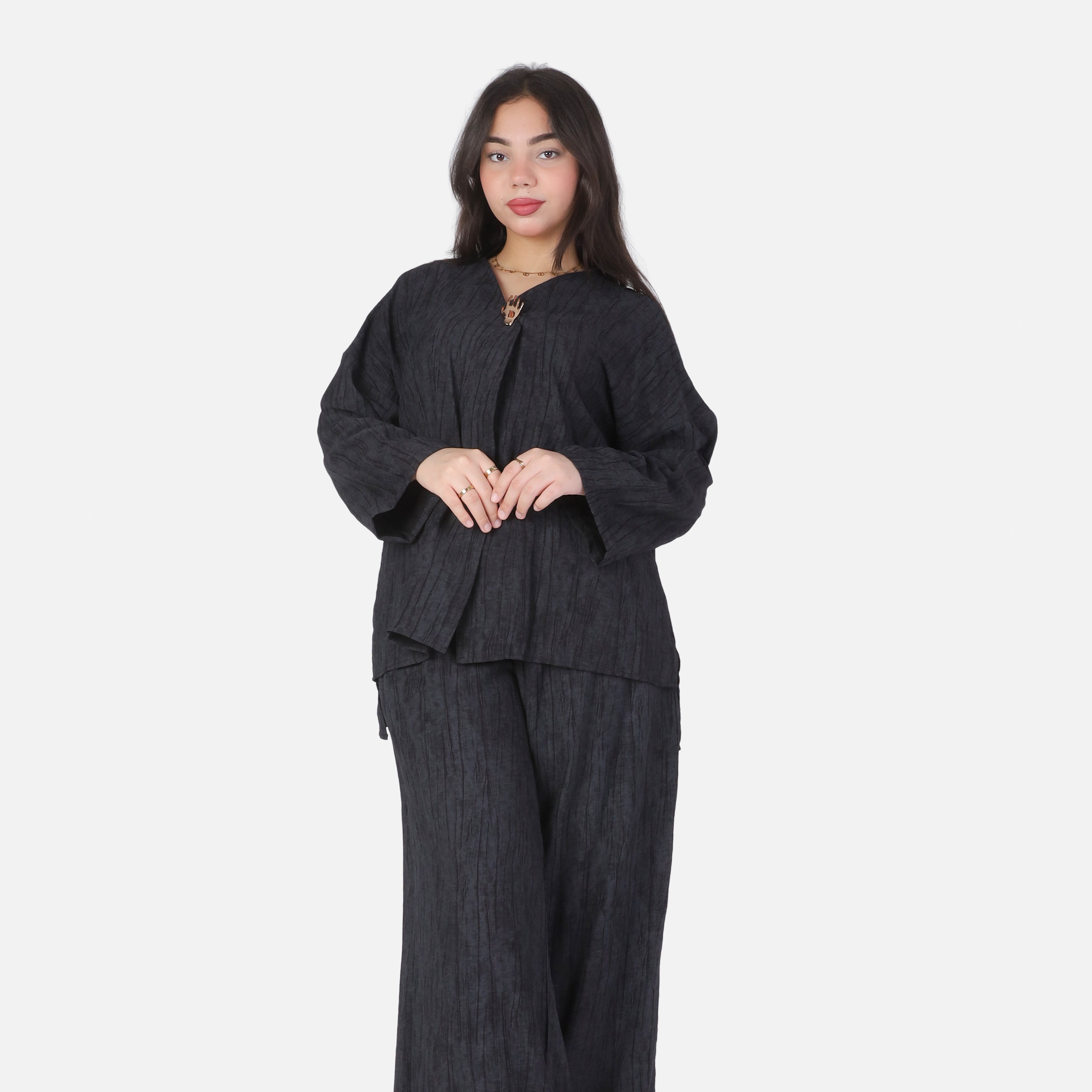 Casual Open-Front Blouse & Wide-Leg Pants Set 2002/237