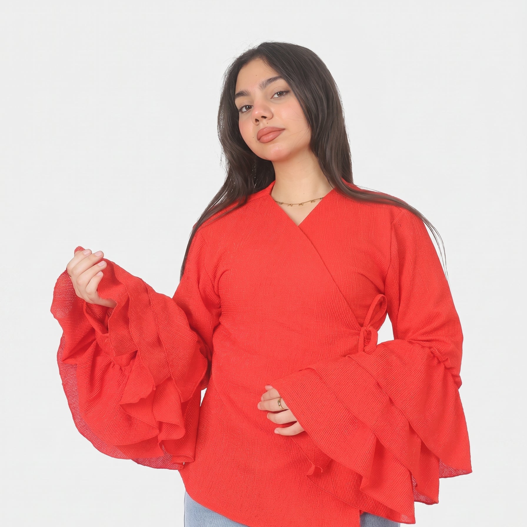 Side Tie Ruffle Sleeve Blouse 2002/238