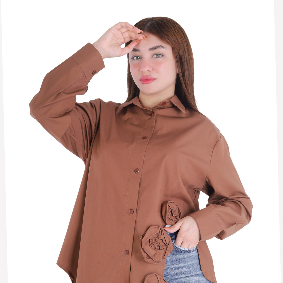 Button-Down Shirt with Floral Appliqué 2002/257