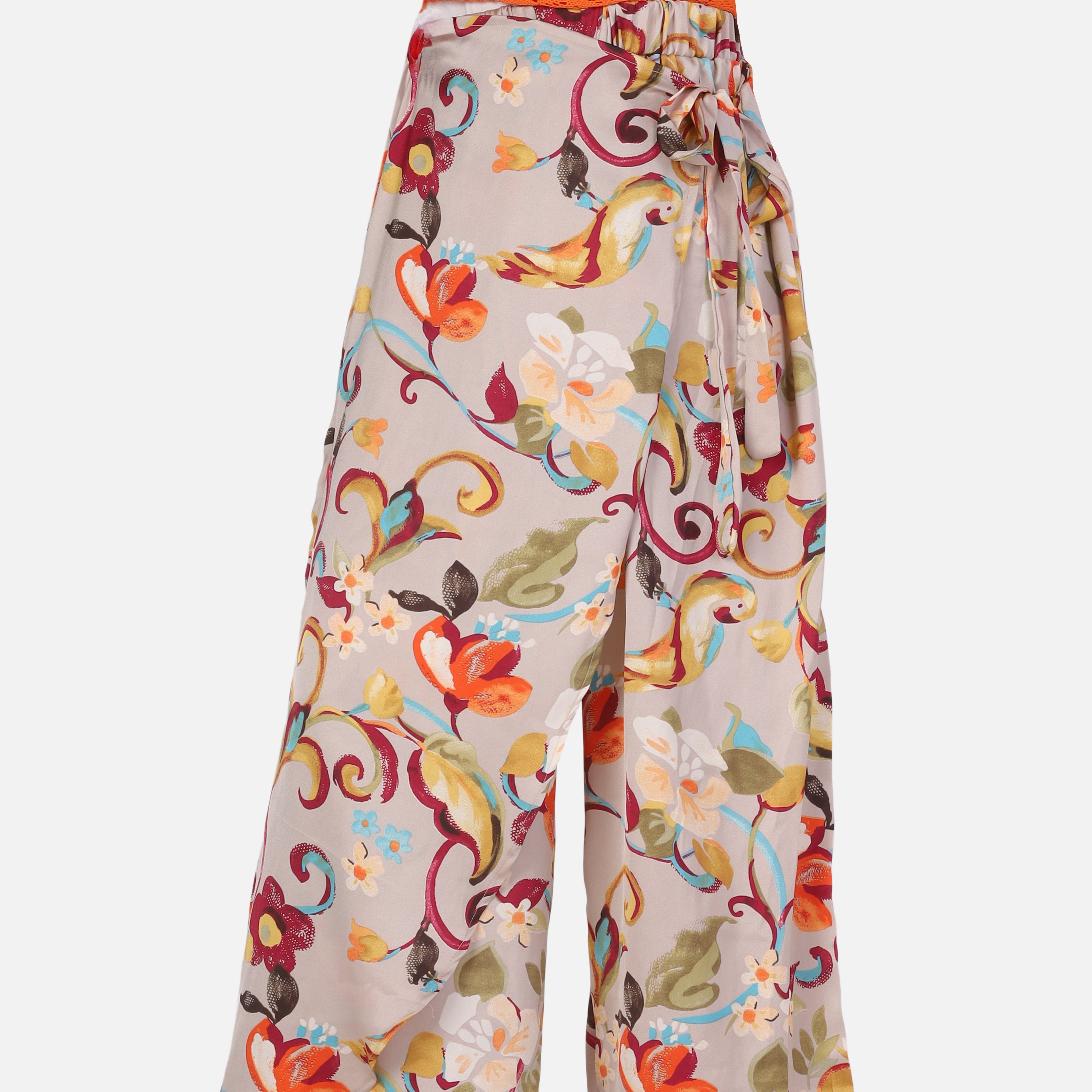 Floral Print Wide-Leg Wrap-Tie Palazzo Pants 2002/272
