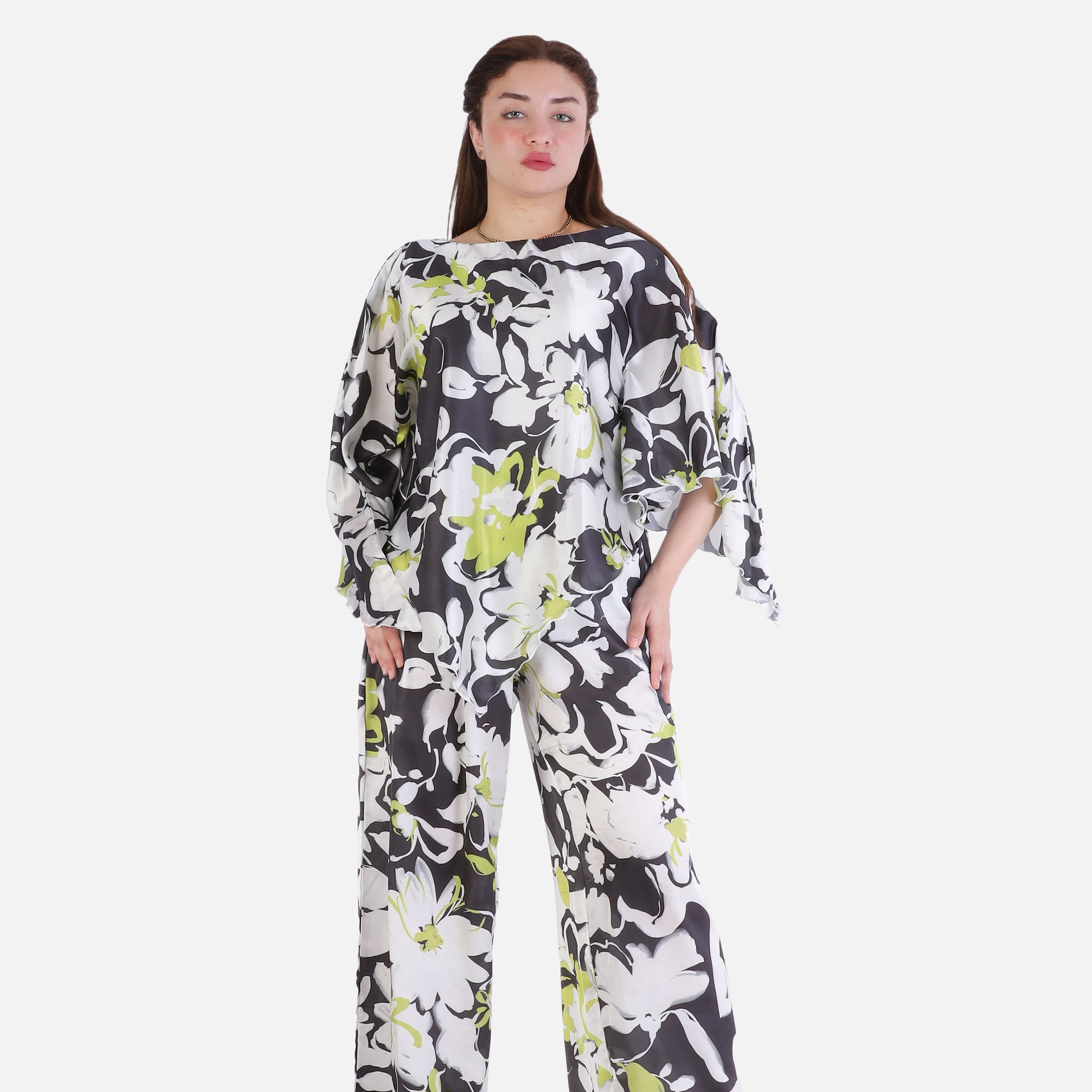 Floral Satin Print Wide-Leg Two-Piece Set 2002/274/1