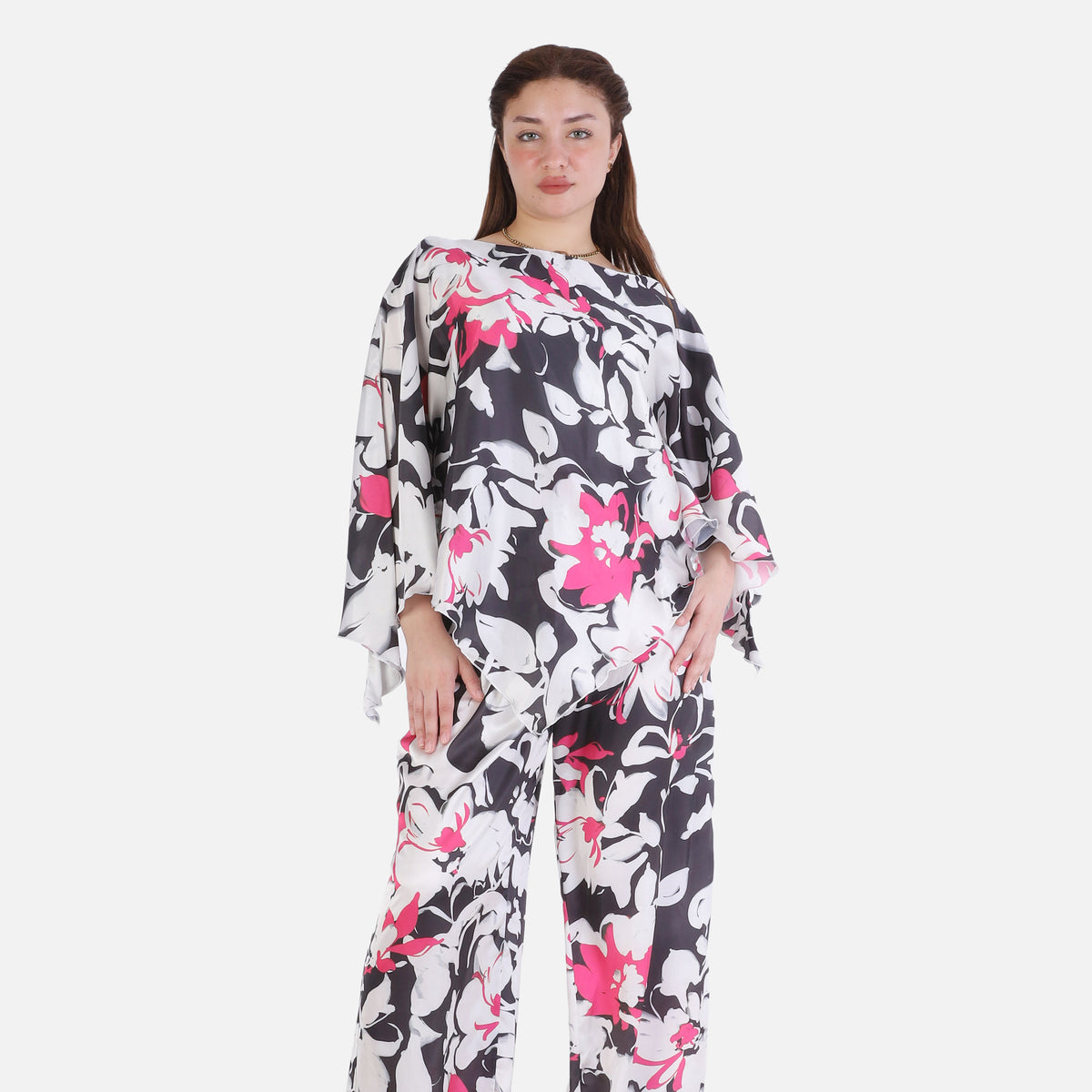 Floral Satin Print Wide-Leg Two-Piece Set 2002/274/1
