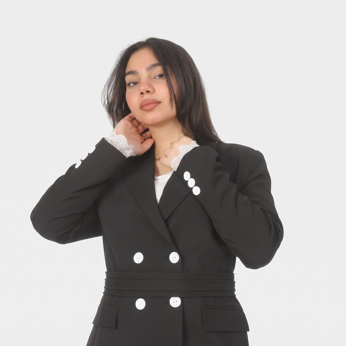 Lace Trim Belted Blazer 2003/008/1