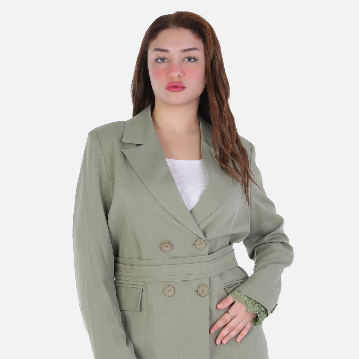 Lace Trim Belted Blazer 2003/008/1