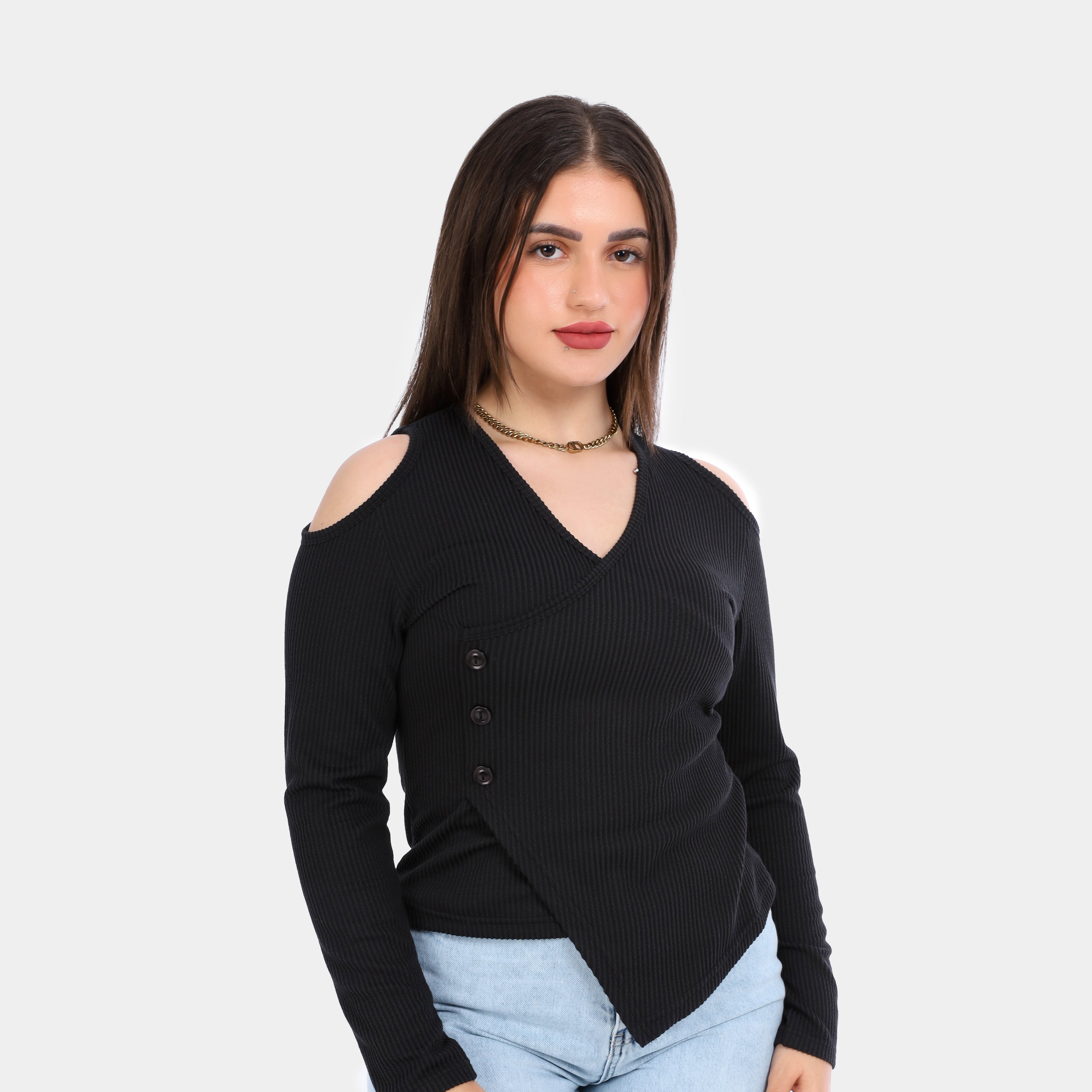 Ribbed Cold Shoulder Wrap Top 2003/011