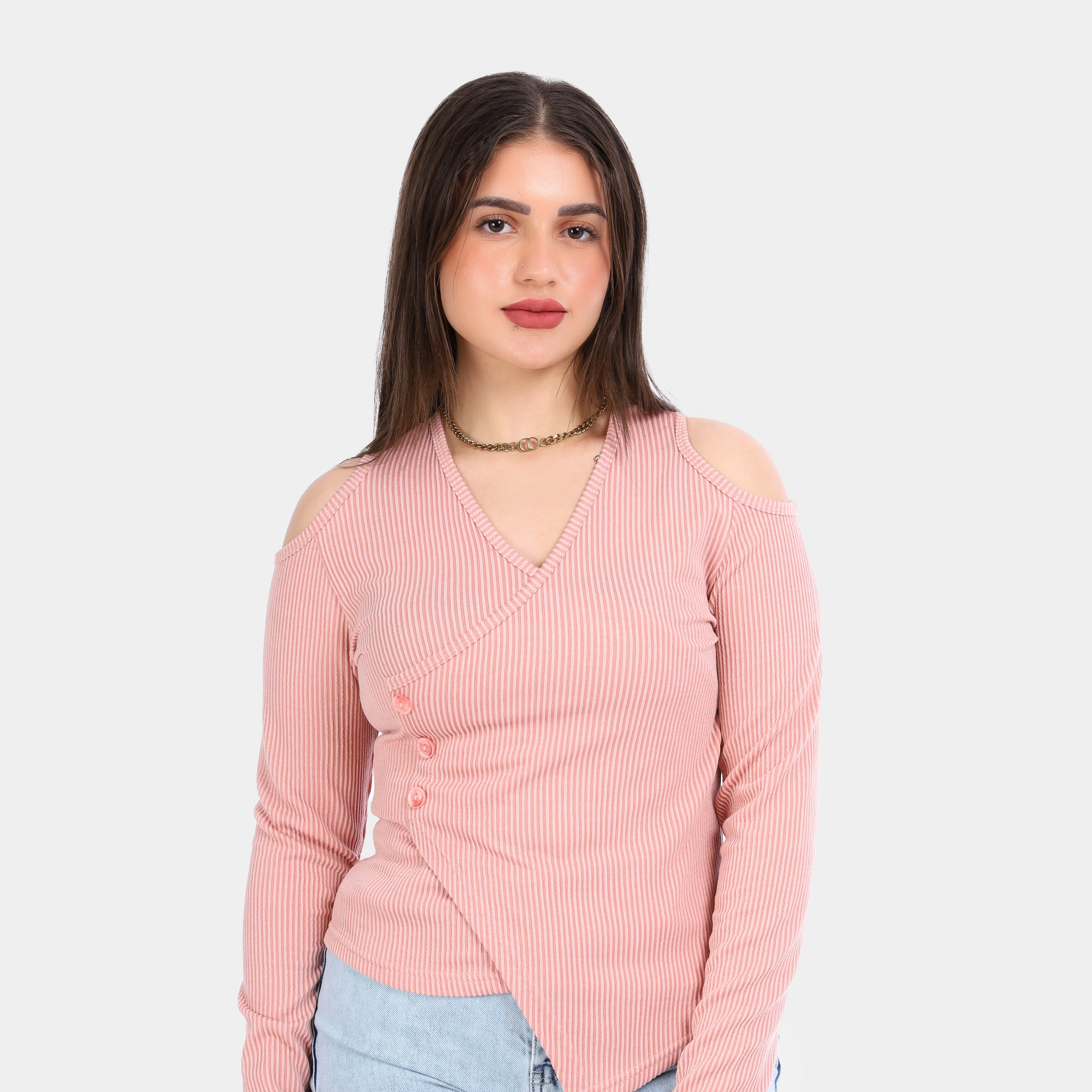 Ribbed Cold Shoulder Wrap Top 2003/011