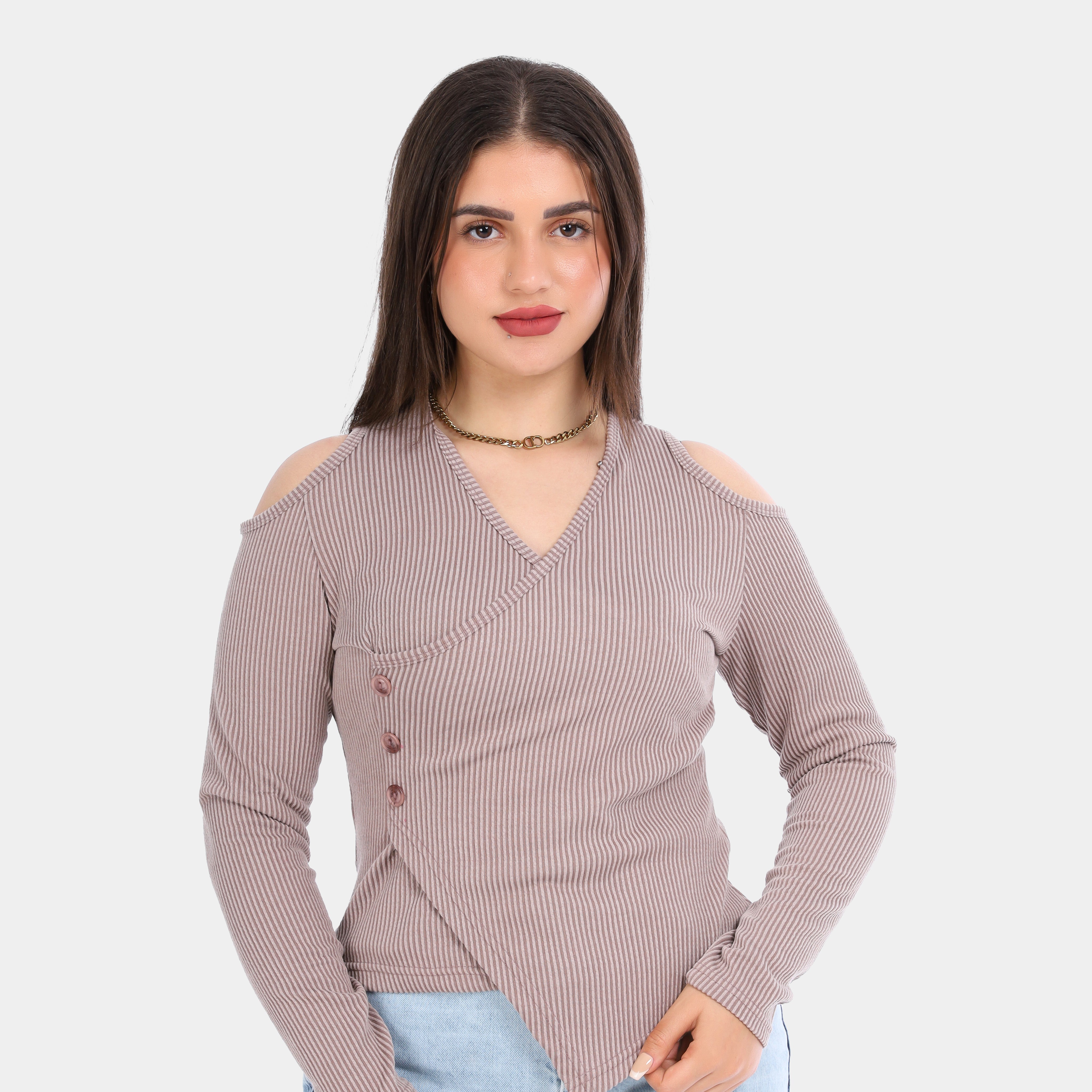 Ribbed Cold Shoulder Wrap Top 2003/011