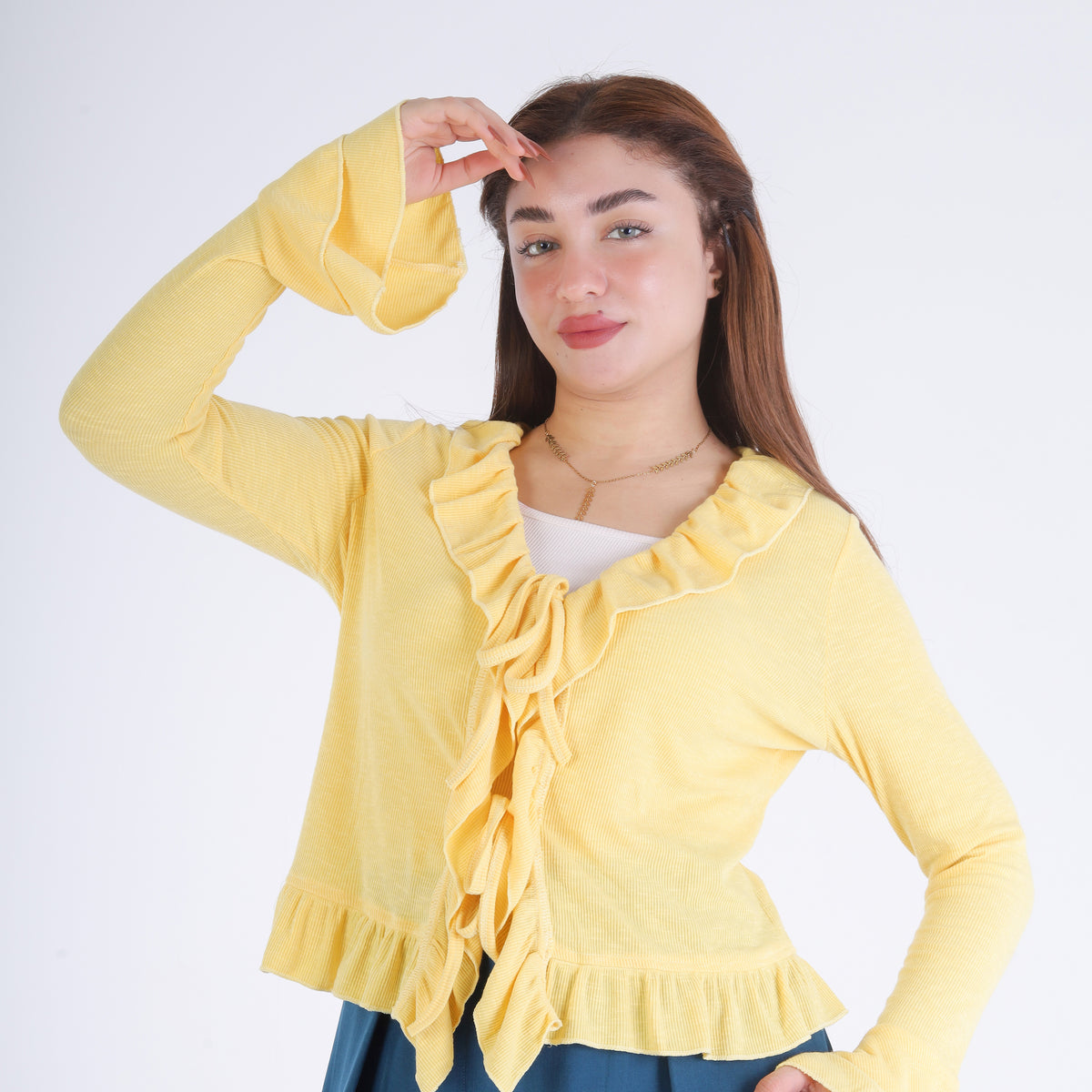 Ribbed Ruffle Tie-Front blouse 2003/057