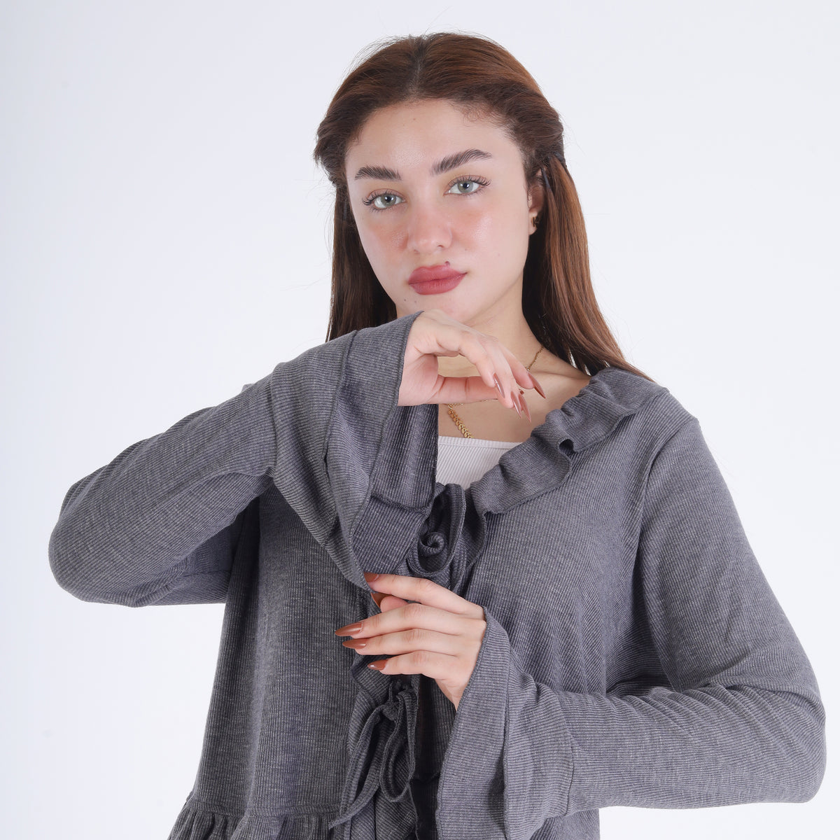 Ribbed Ruffle Tie-Front blouse 2003/057