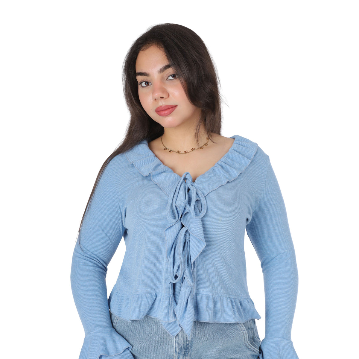 Ribbed Ruffle Tie-Front blouse 2003/057
