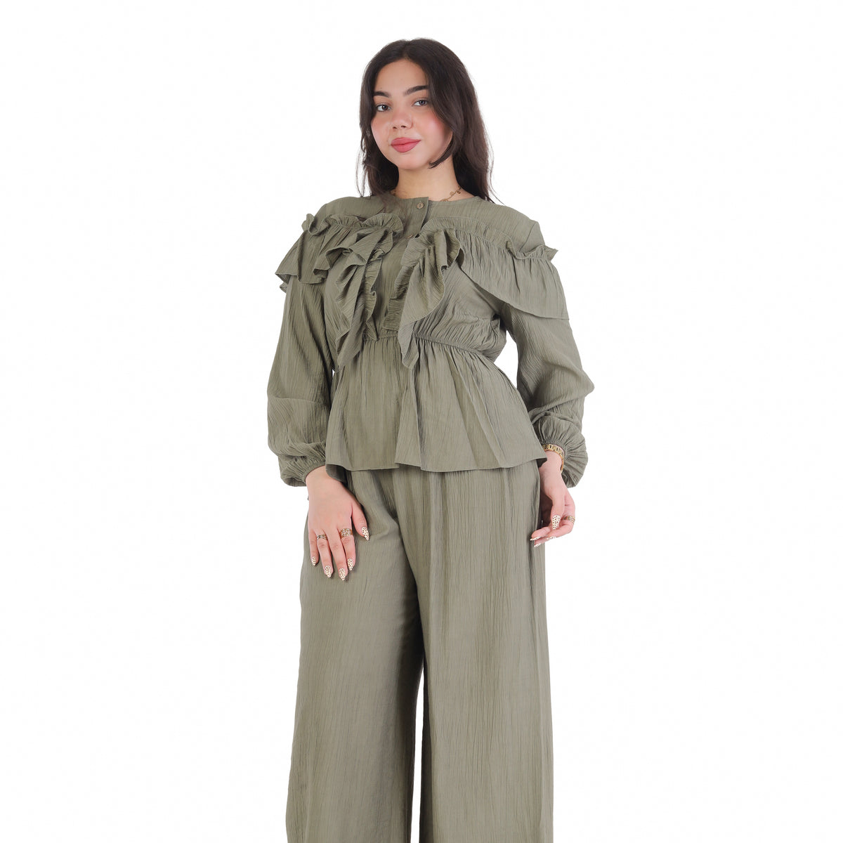 Ruffle Blouse & Wide-Leg Pants Set 2003/134