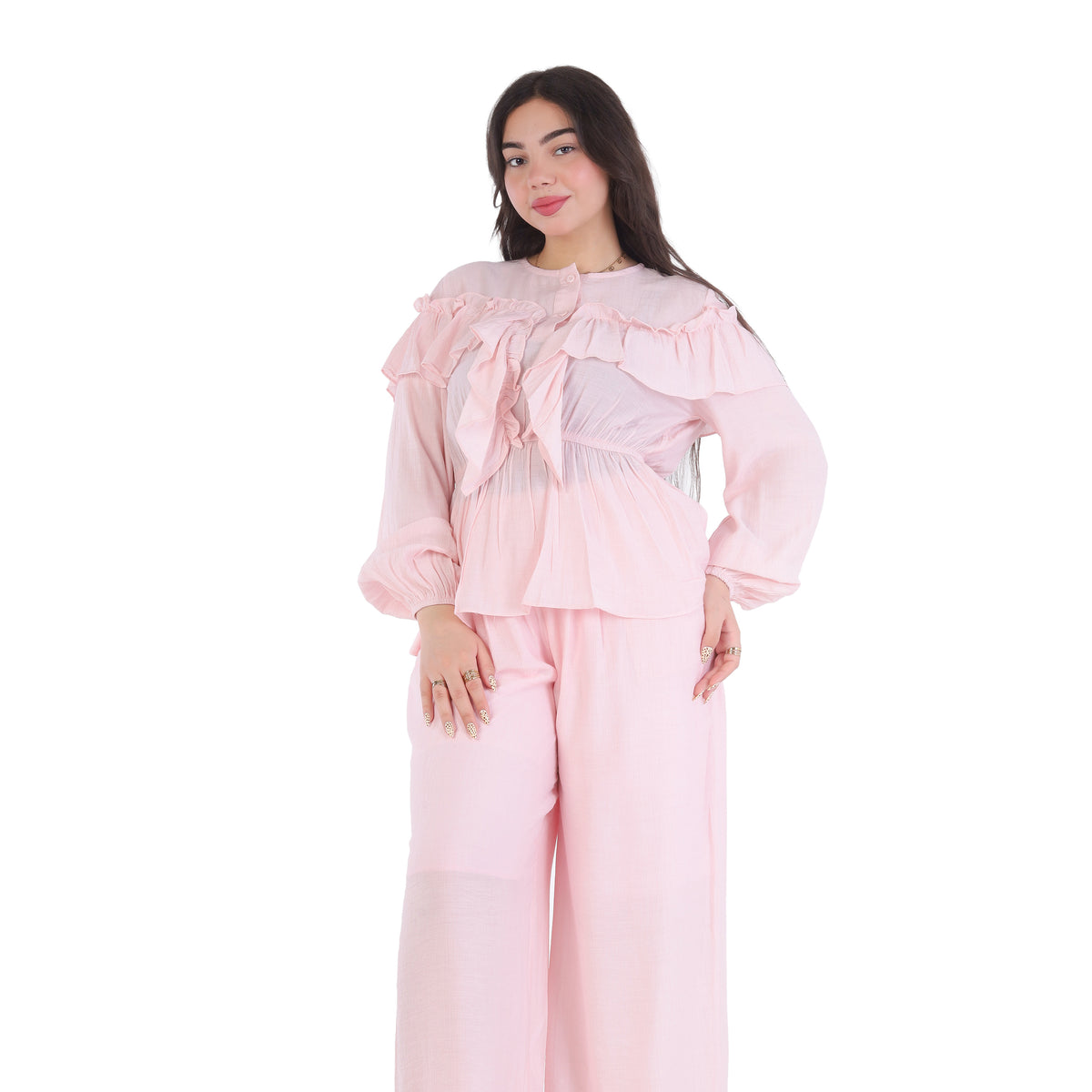 Ruffle Blouse & Wide-Leg Pants Set 2003/134