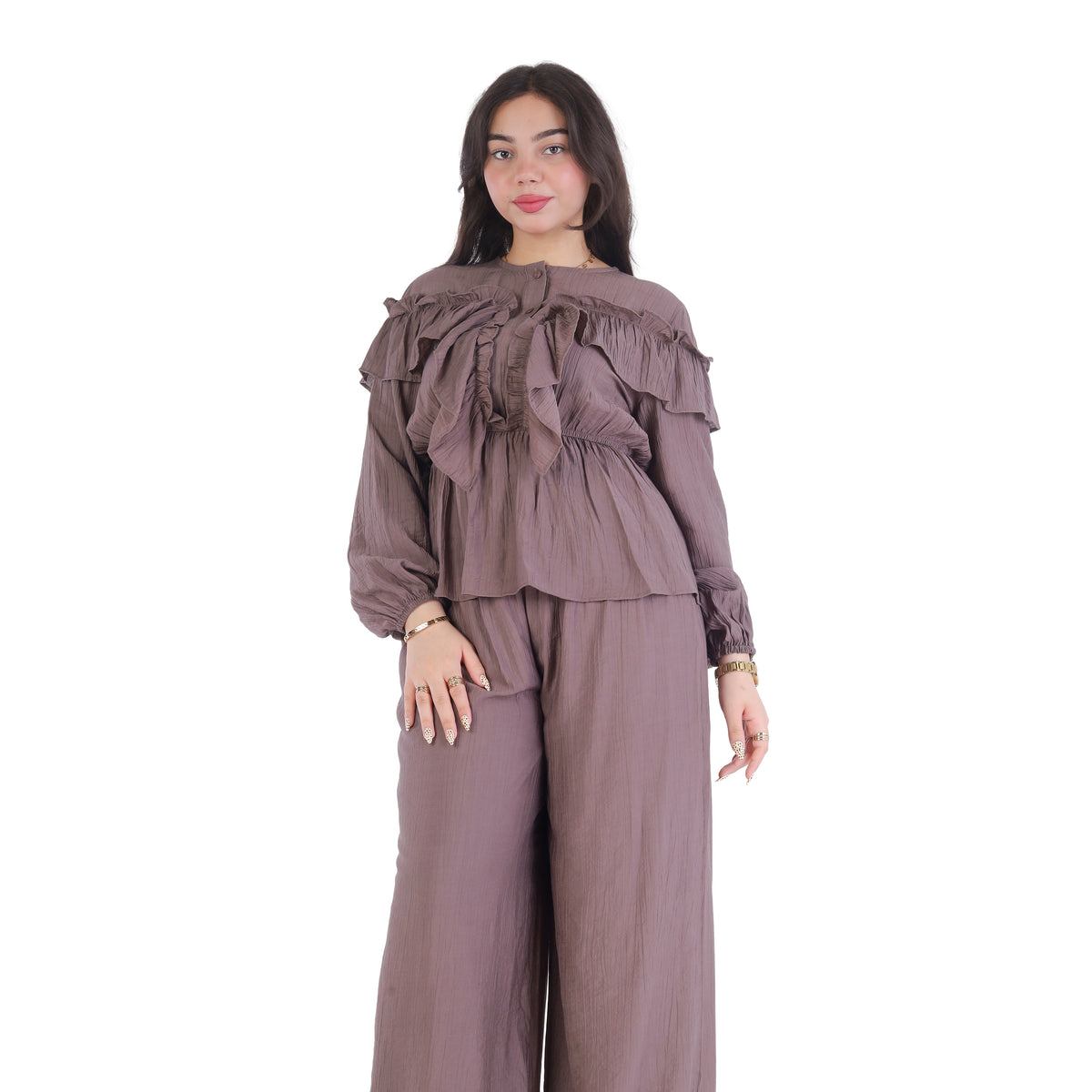 Ruffle Blouse & Wide-Leg Pants Set 2003/134