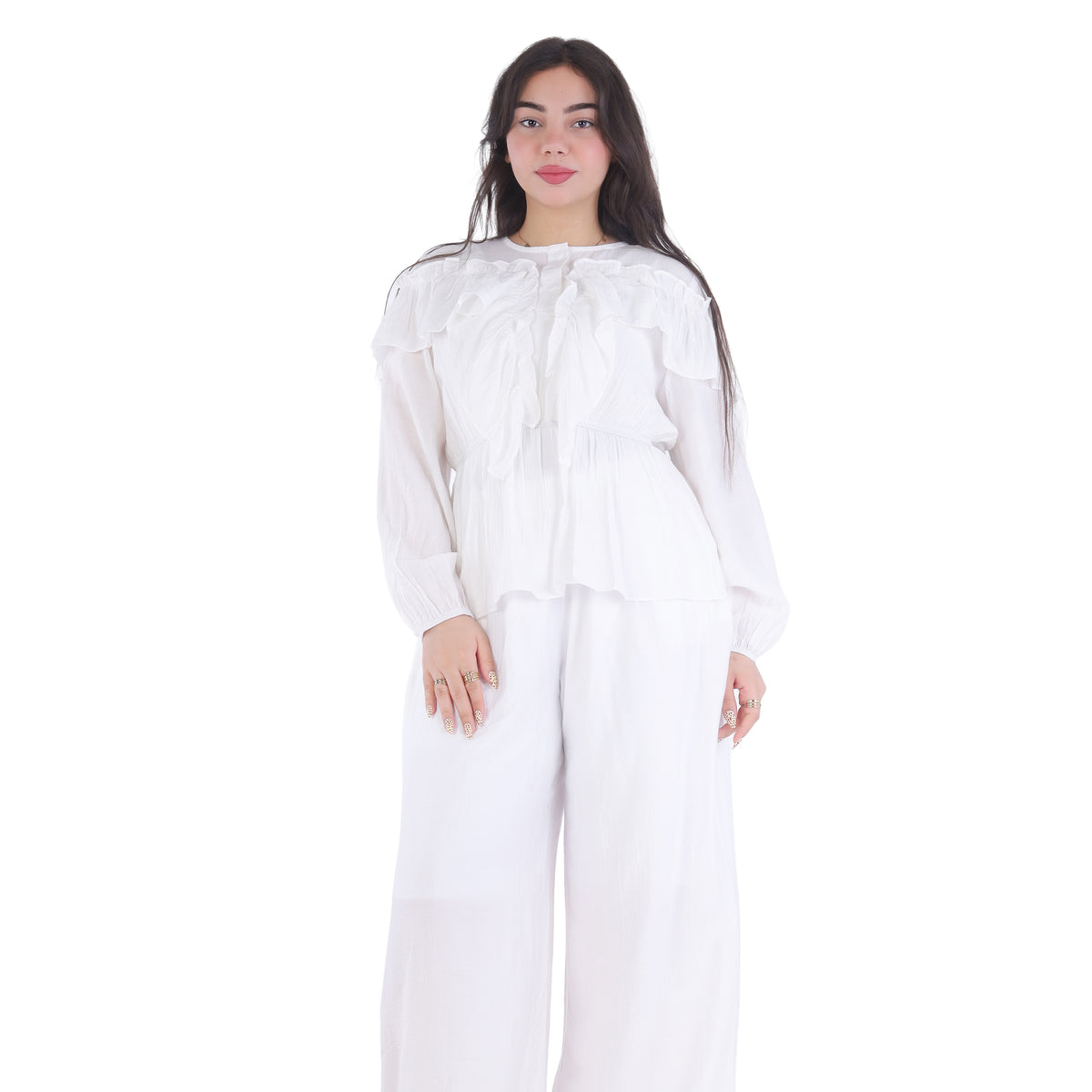 Ruffle Blouse & Wide-Leg Pants Set 2003/134