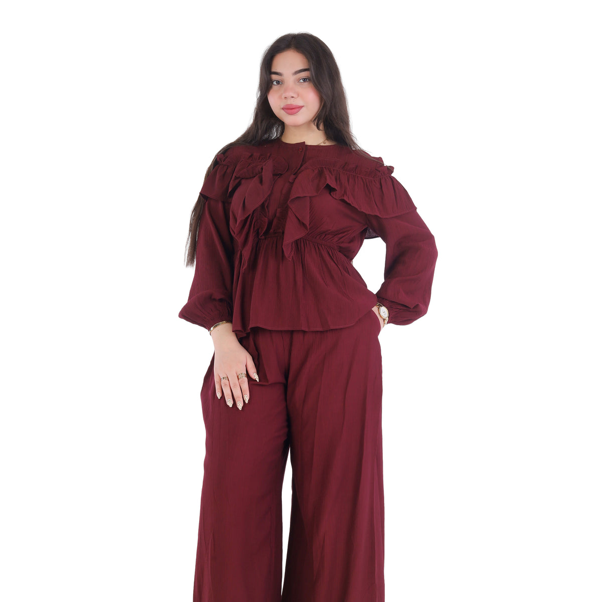 Ruffle Blouse & Wide-Leg Pants Set 2003/134